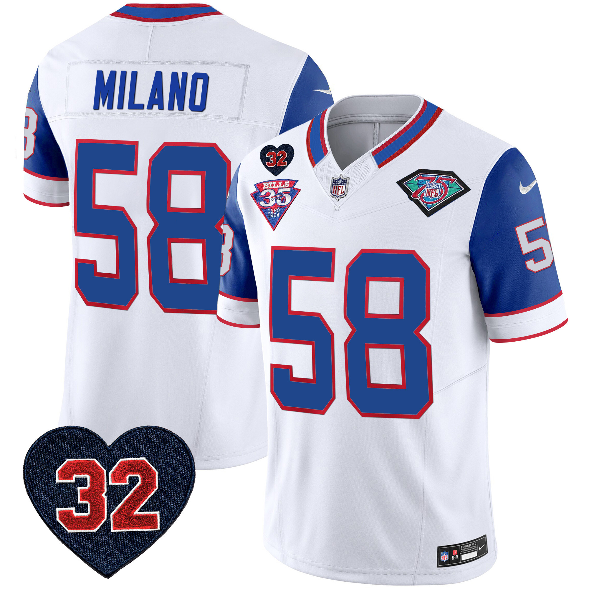 Matt Milano Men's Buffalo Bills 1994 Throwback O.J. Simpson Patch Vapor Limited Royal Sleeves Jersey - All Stitched 