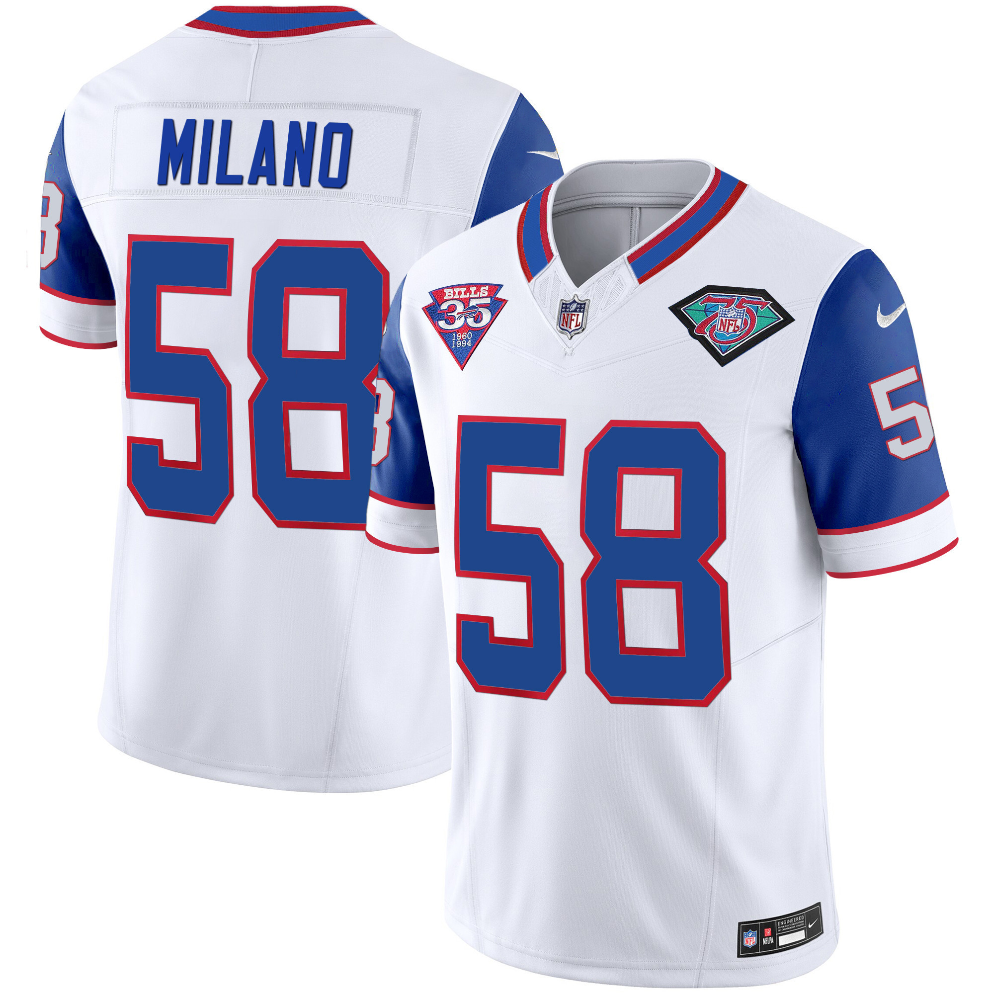 Matt Milano Men's Buffalo Bills 1994 Throwback Vapor Royal Sleeves Jersey - All Stitched 