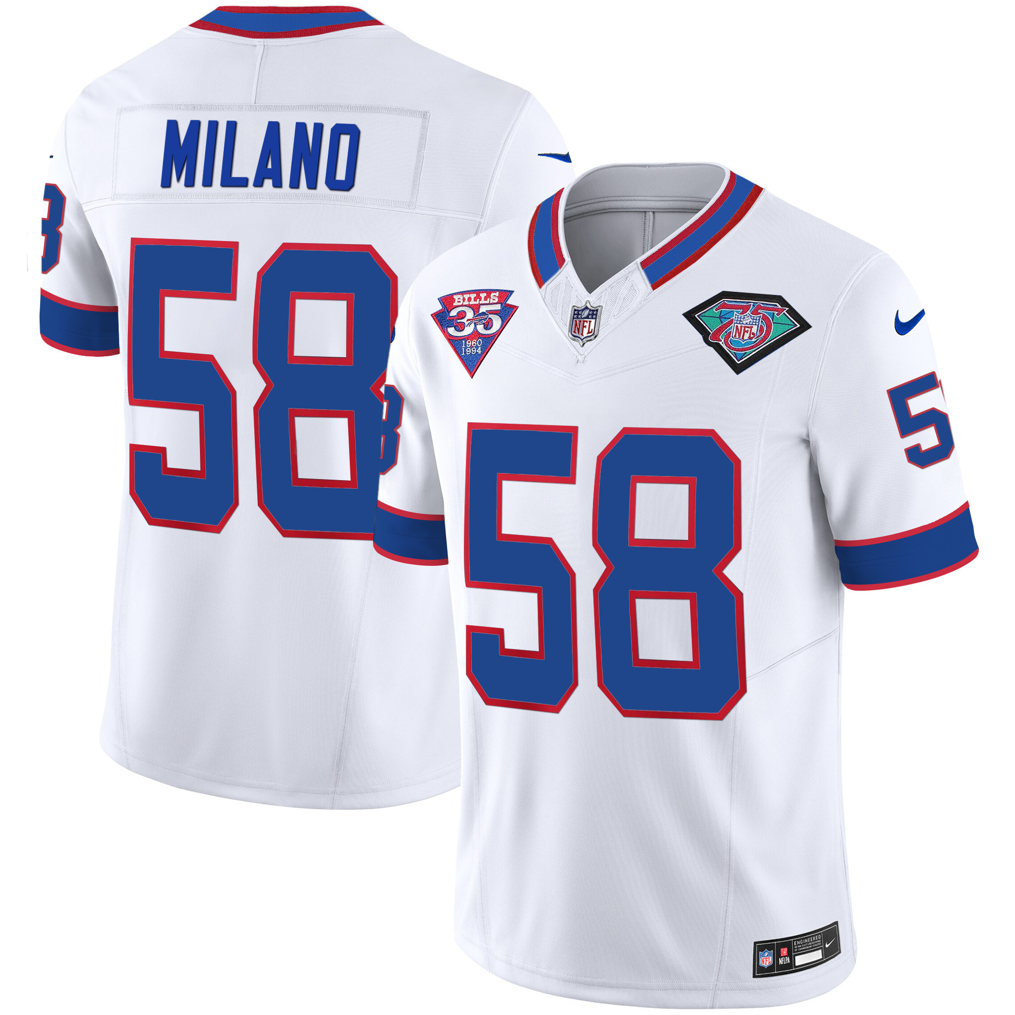 Matt Milano Men's Buffalo Bills 1994 Throwback Vapor White Jersey - All Stitched 