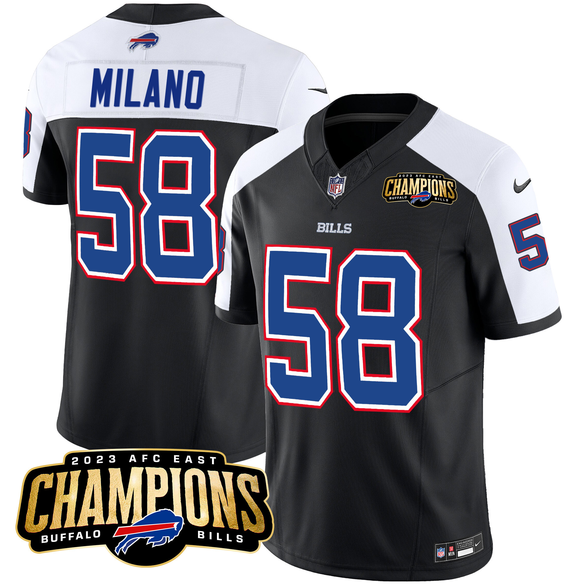 Matt Milano Men's Buffalo Bills 2023 AFC East Champions Patch Vapor Black Alternate Jersey - All Stitched 