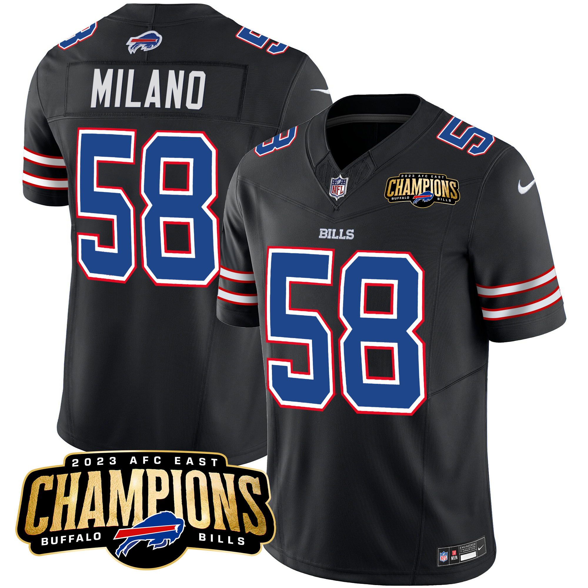 Matt Milano Men's Buffalo Bills 2023 AFC East Champions Patch Vapor Black Jersey - All Stitched 