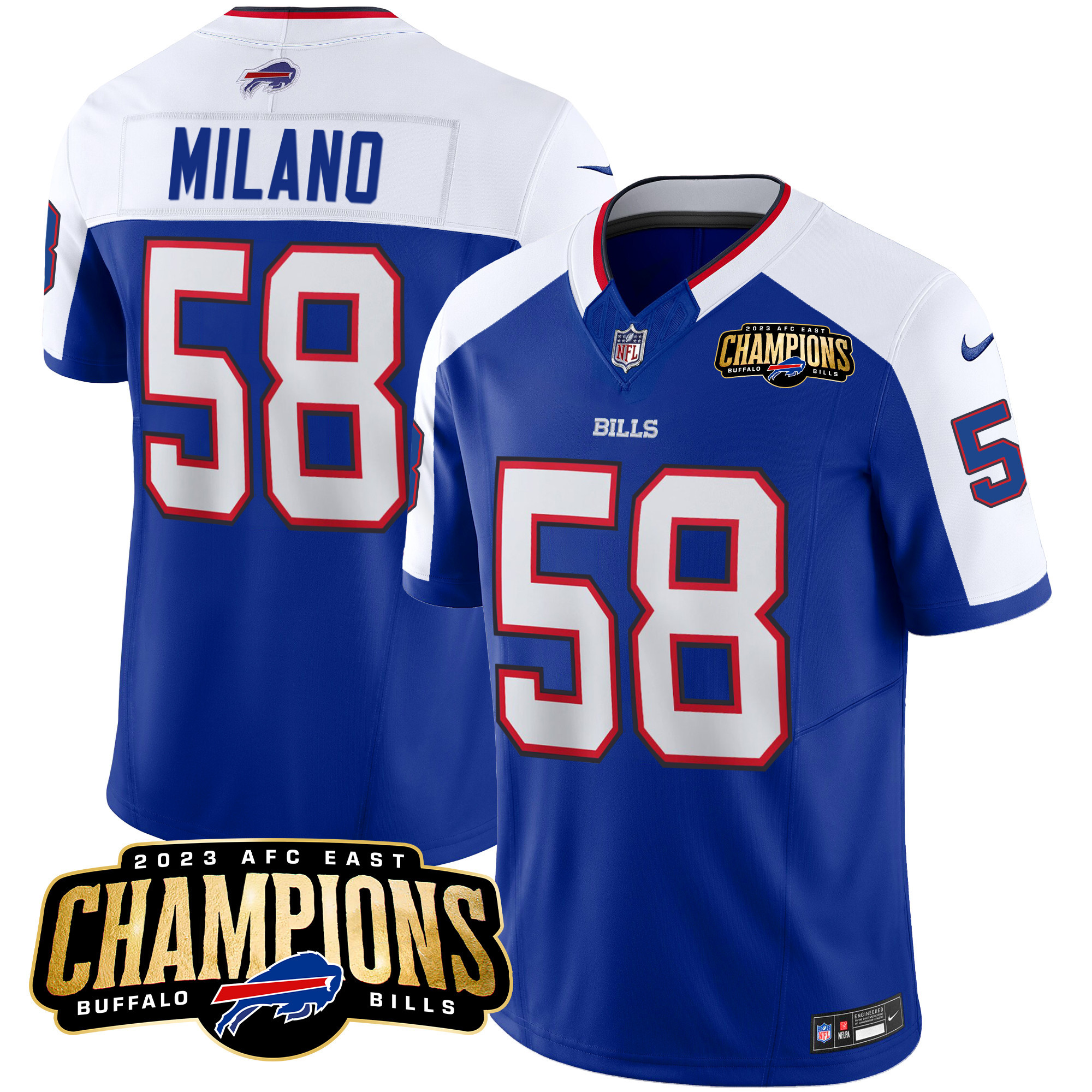 Matt Milano Men's Buffalo Bills 2023 AFC East Champions Patch Vapor Royal Alternate Jersey - All Stitched 