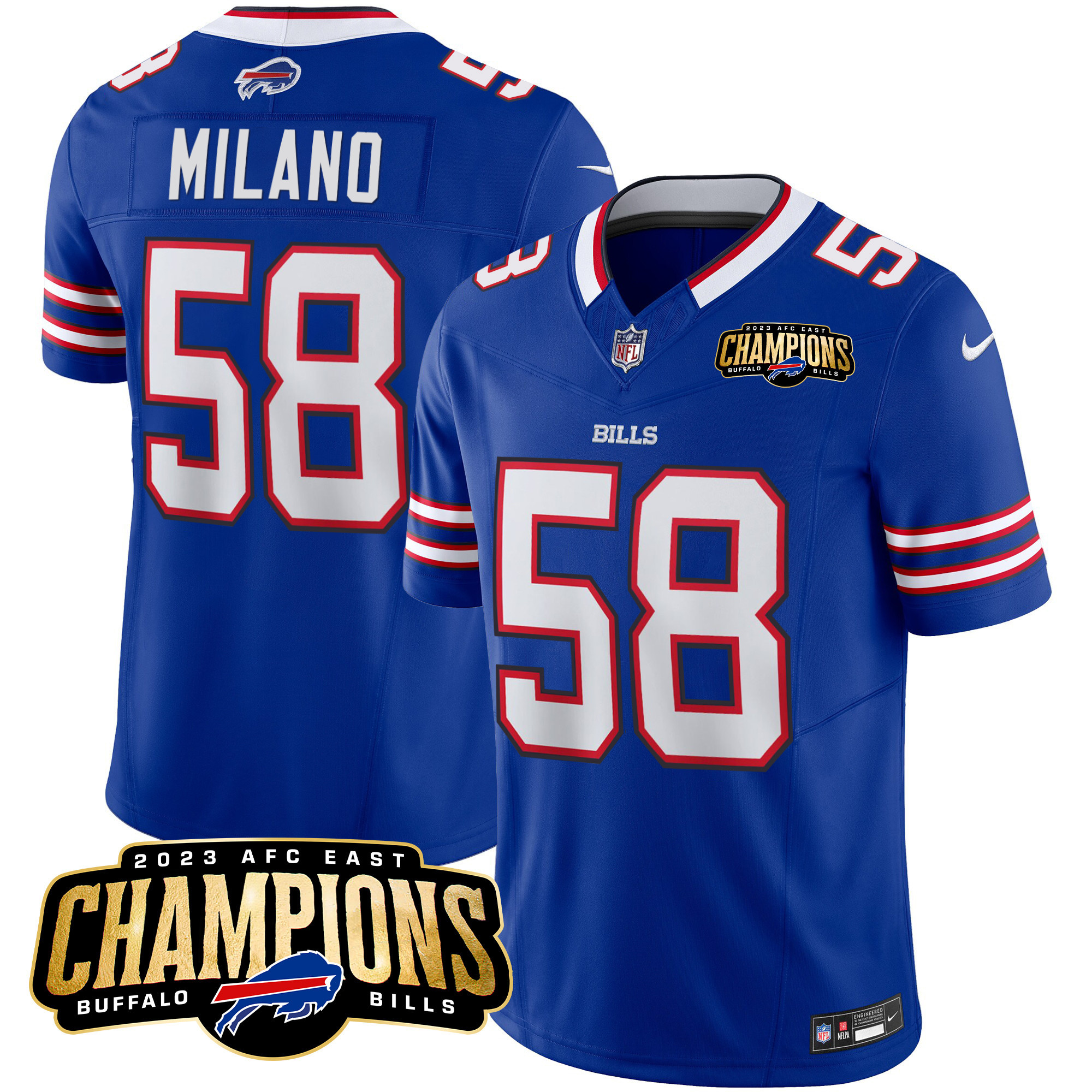 Matt Milano Men's Buffalo Bills 2023 AFC East Champions Patch Vapor Royal Jersey - All Stitched 