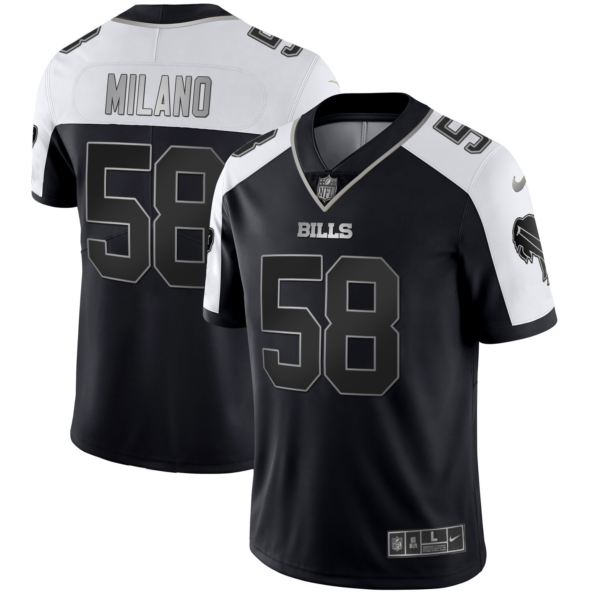 Matt Milano Men's Buffalo Bills Alternate Vapor Black Gold & Black Inverted Limited Black Silver Jersey - All Stitched 