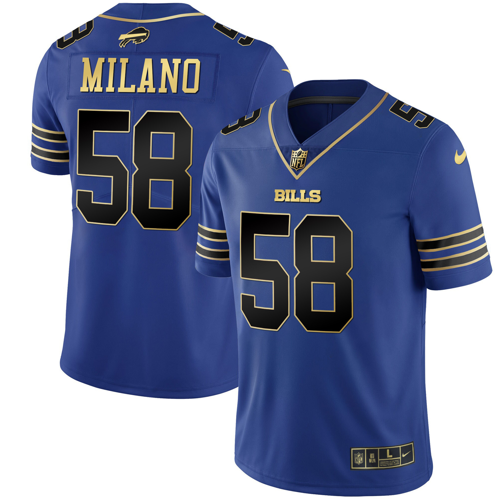 Matt Milano Men's Buffalo Bills Black Gold & Royal Gold Vapor Royal Black Jersey - All Stitched 