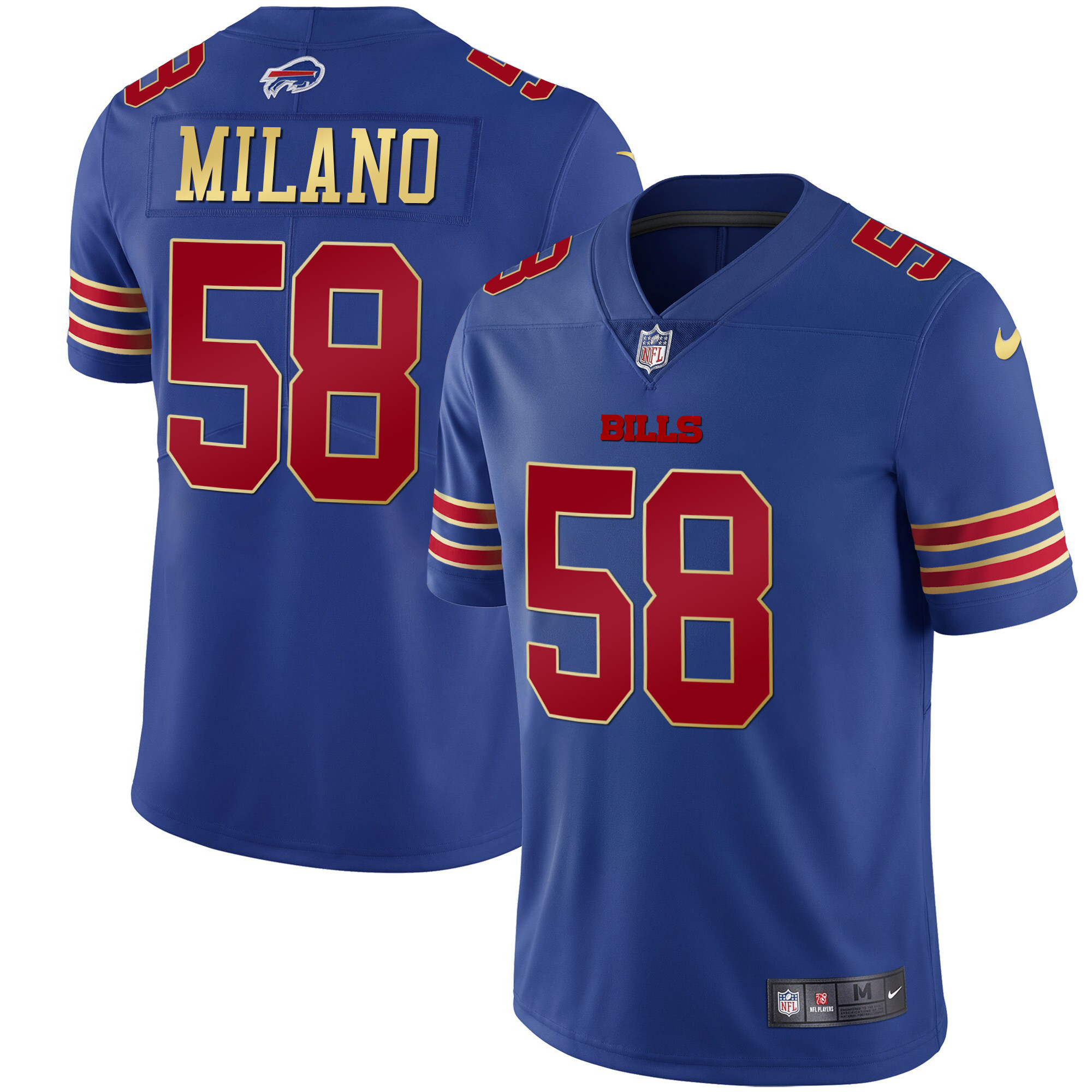 Matt Milano Men's Buffalo Bills Black Gold & Royal Gold Vapor Royal Red Jersey - All Stitched 