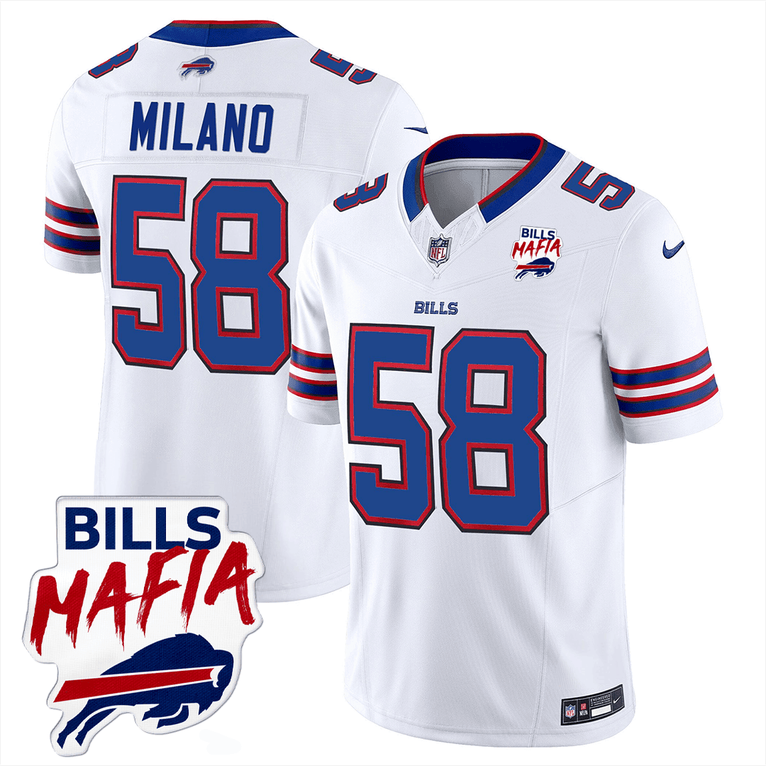 Matt Milano Men's Buffalo Bills Buffalo Bills Mafia Patch Limited White Jersey - All Stitched 