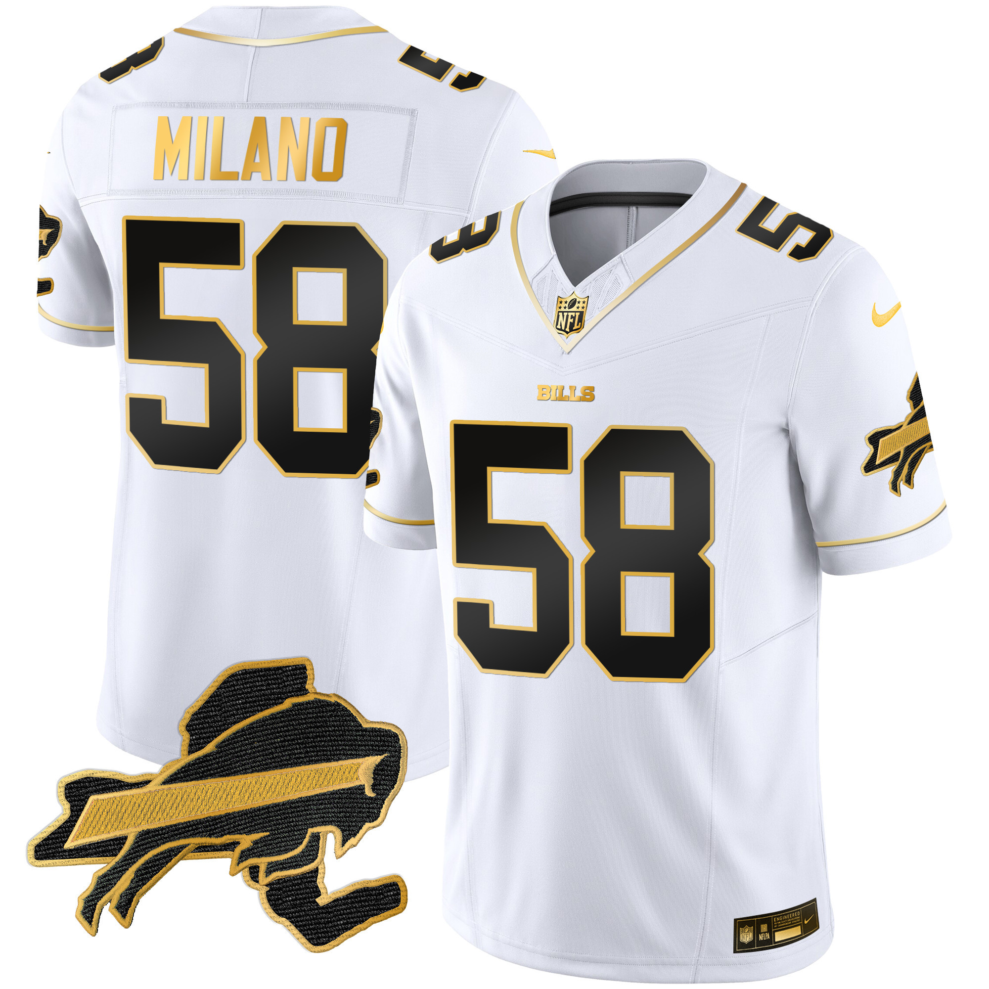 Matt Milano Men's Buffalo Bills New York Patch Gold Vapor Limited White Gold Jersey - All Stitched 