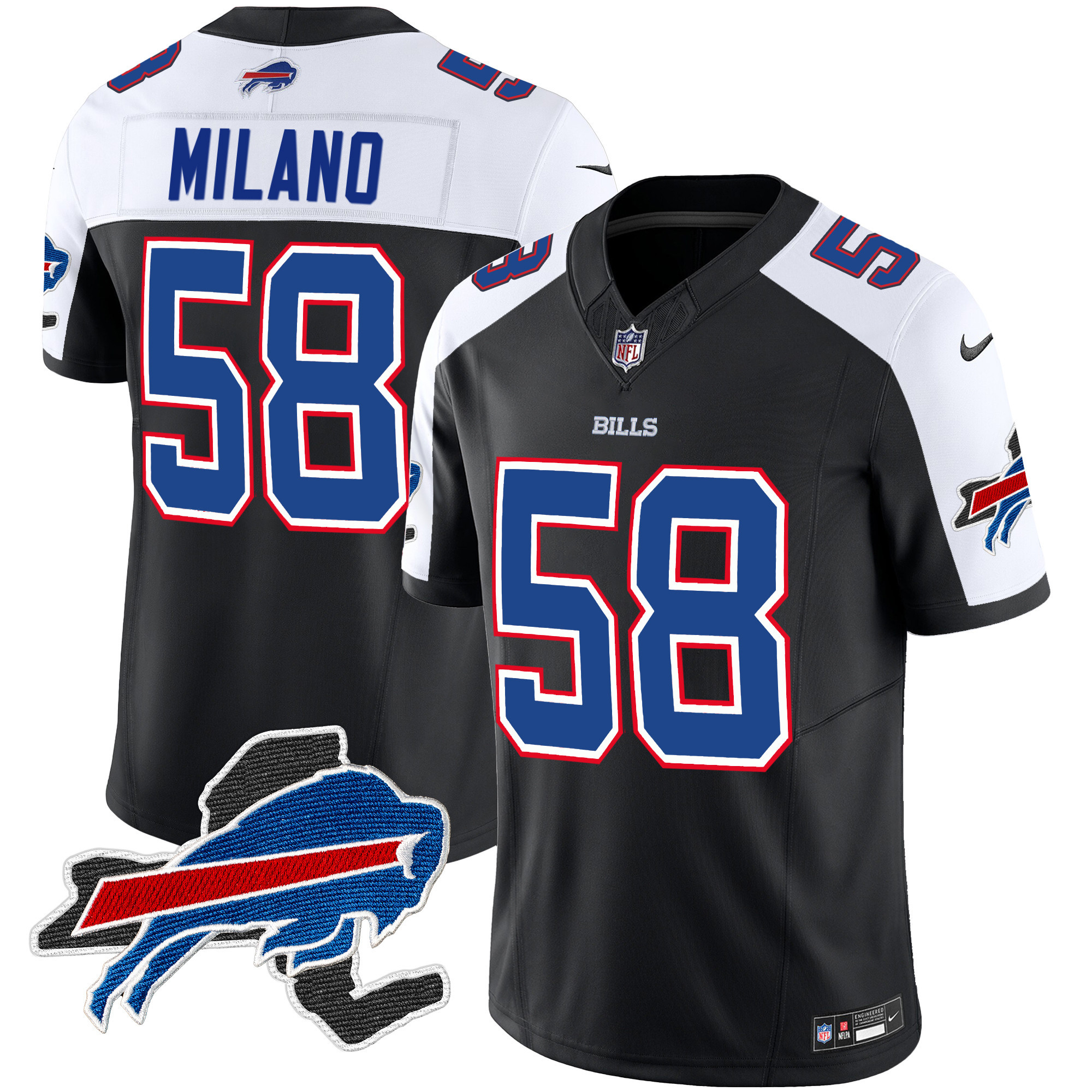 Matt Milano Men's Buffalo Bills New York Patch Vapor Limited Black Alternate Jersey - All Stitched 