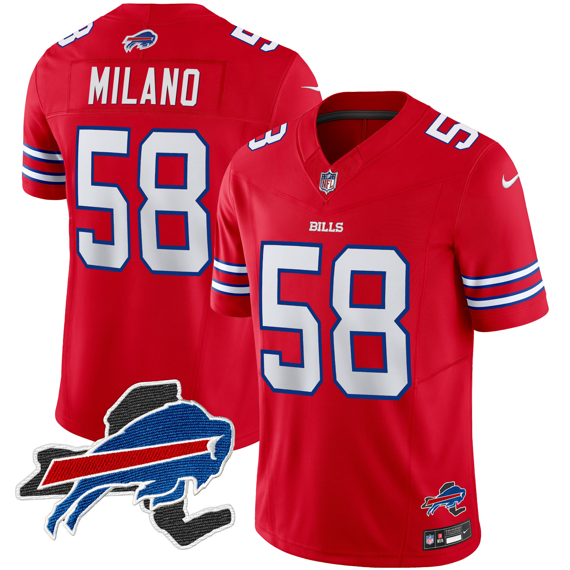Matt Milano Men's Buffalo Bills New York Patch Vapor Limited Red Jersey - All Stitched 