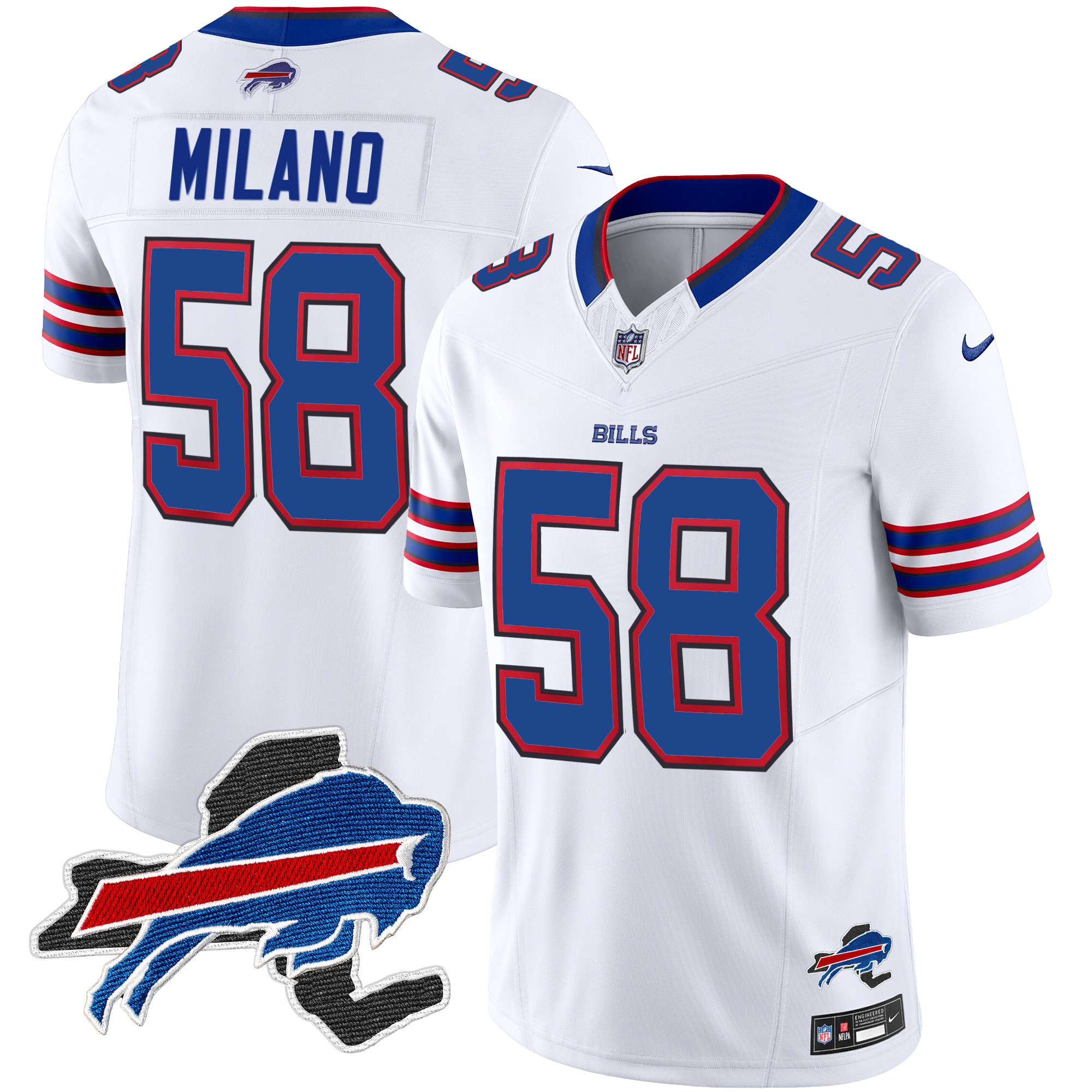 Matt Milano Men's Buffalo Bills New York Patch Vapor Limited White Jersey - All Stitched 