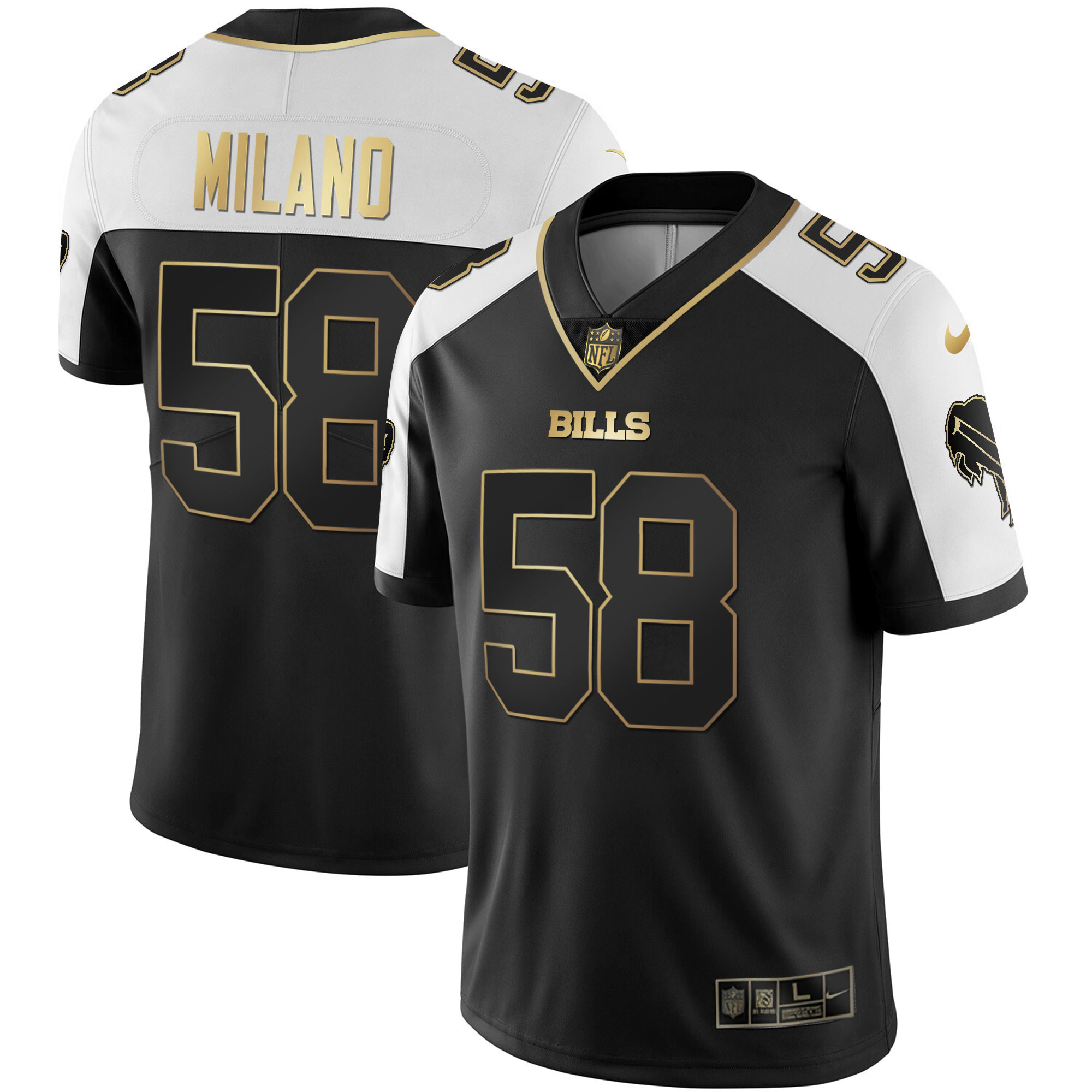 Matt Milano Men's Buffalo Bills White Gold & Black Gold Alternate Jersey - All Stitched 