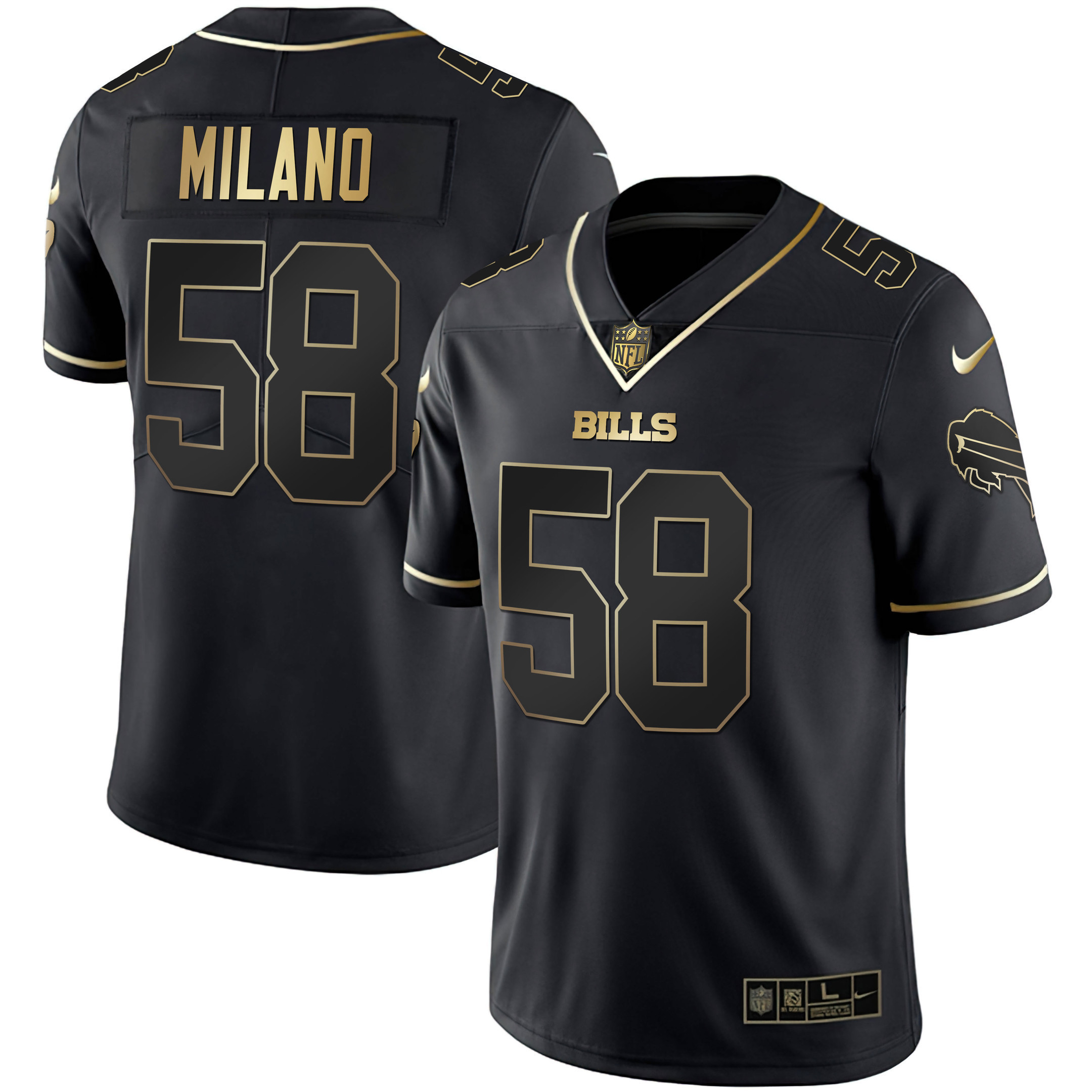Matt Milano Men's Buffalo Bills White Gold & Black Gold Black Gold Jersey - All Stitched 