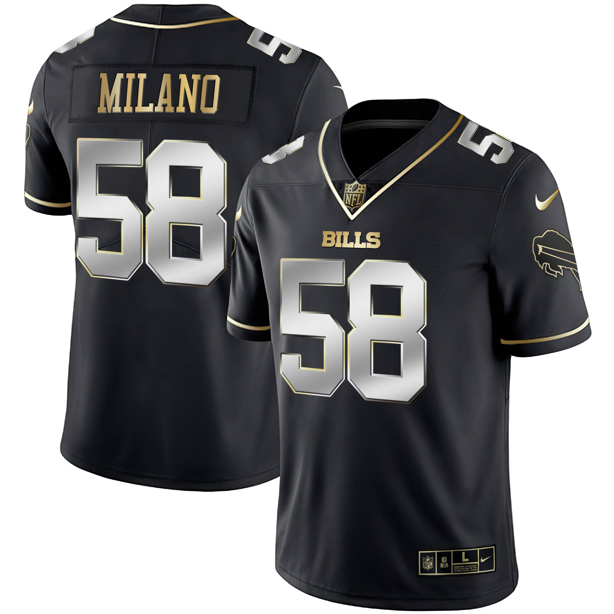 Matt Milano Men's Buffalo Bills White Gold & Black Gold Black Limited Jersey - All Stitched 