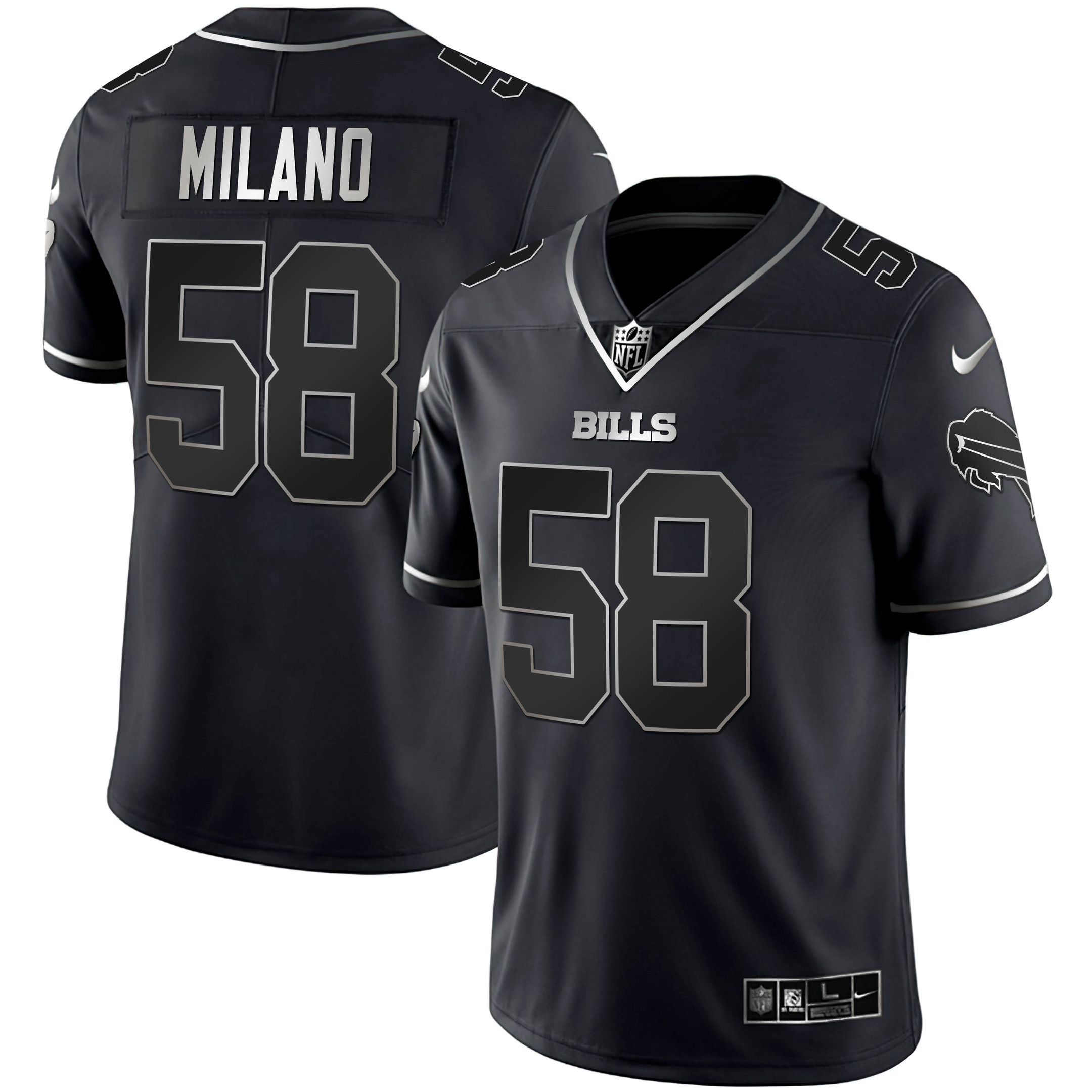 Matt Milano Men's Buffalo Bills White Gold & Black Gold Black Silver Jersey - All Stitched 