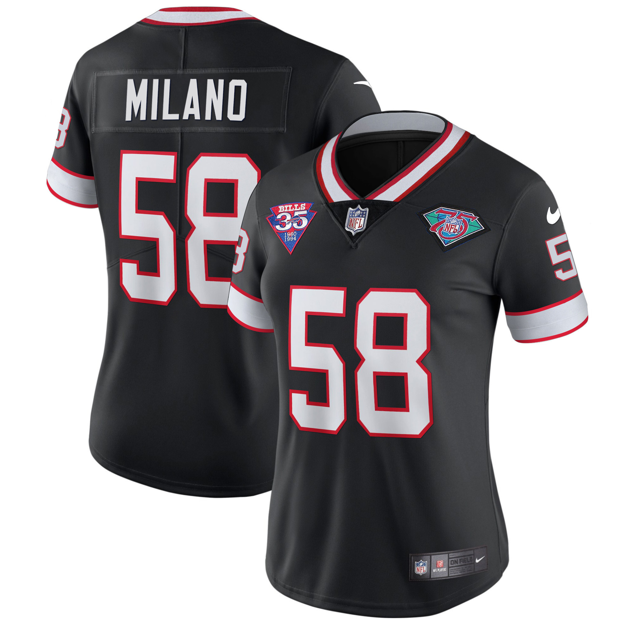 Matt Milano Women's Buffalo Bills 1994 Throwback Vapor Black Jersey - All Stitched 
