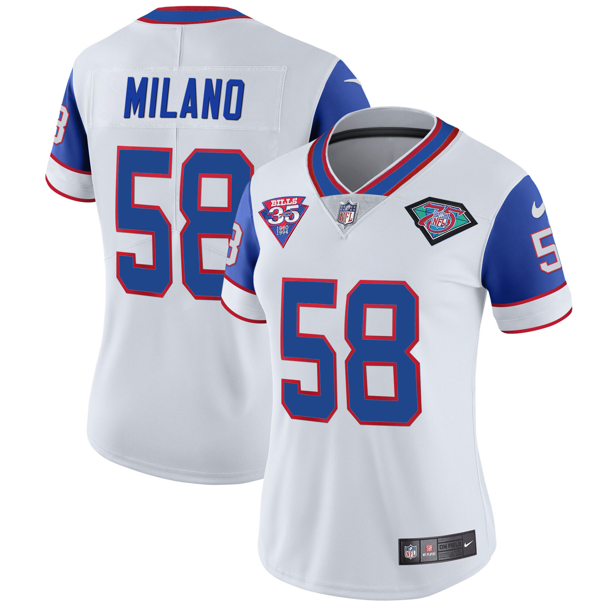 Matt Milano Women's Buffalo Bills 1994 Throwback Vapor Royal Sleeves Jersey - All Stitched 