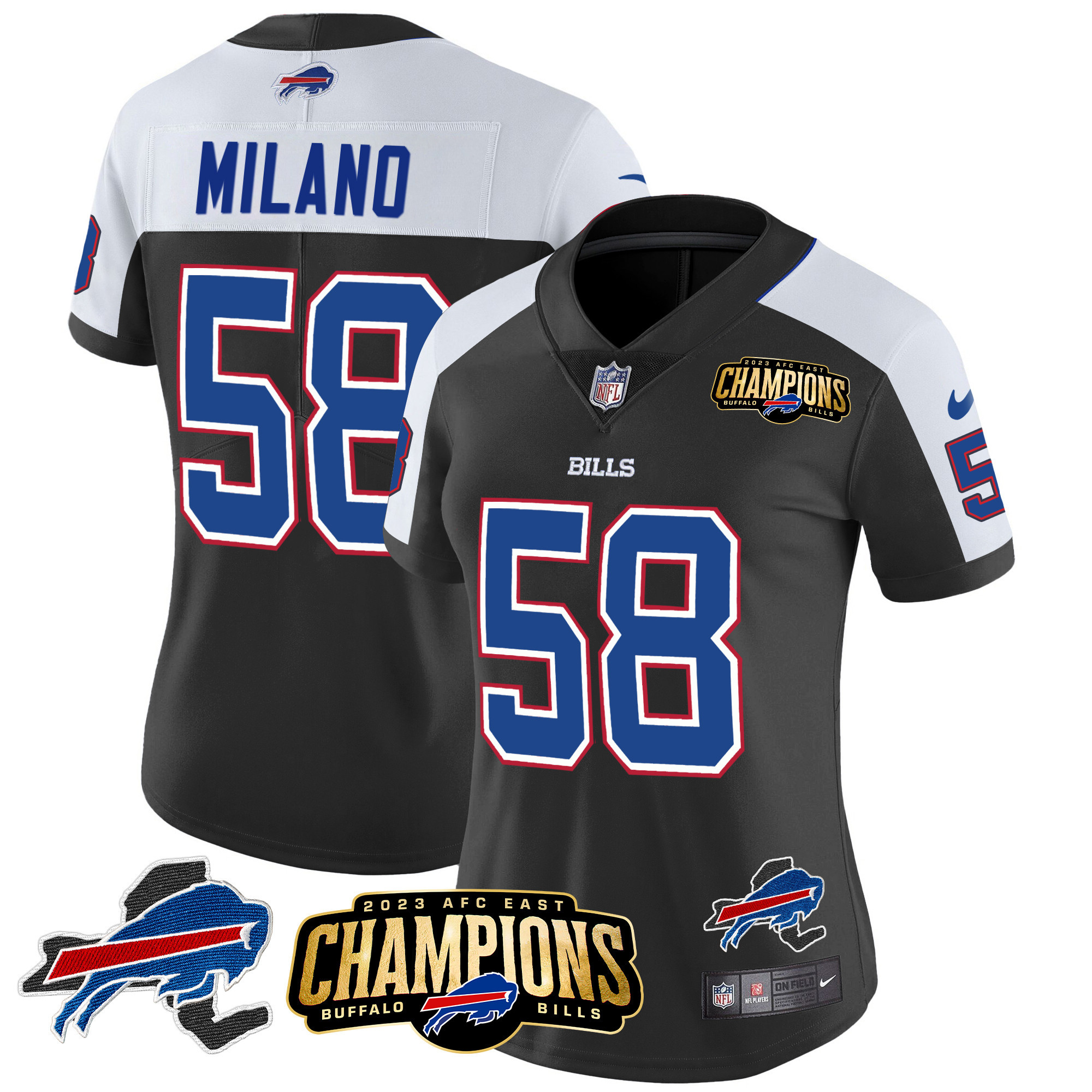 Matt Milano Women's Buffalo Bills 2023 AFC East Champions Patch Gold Vapor Black Alternate Jersey - All Stitched 