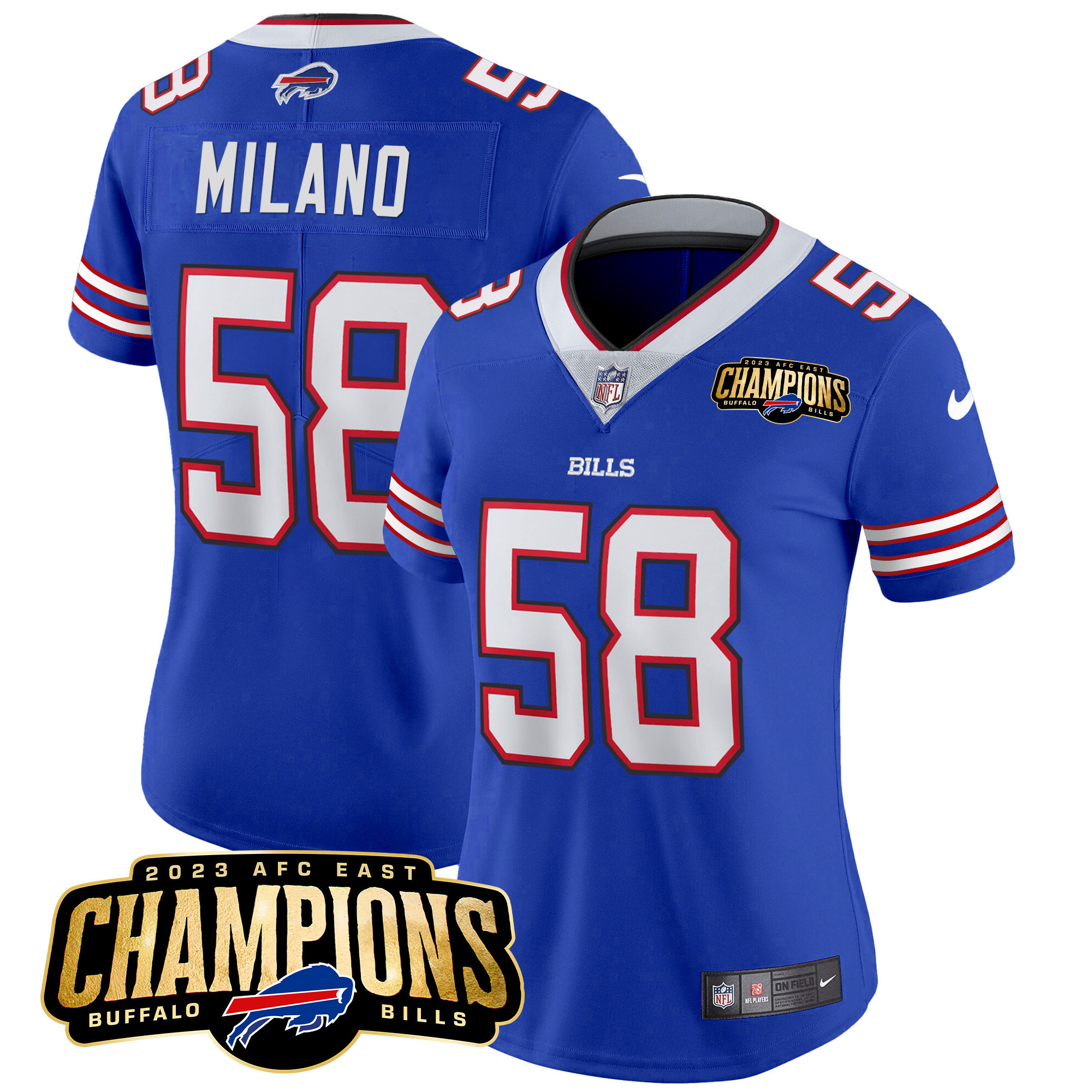 Matt Milano Women's Buffalo Bills 2023 AFC East Champions Patch Vapor Royal Jersey - All Stitched 
