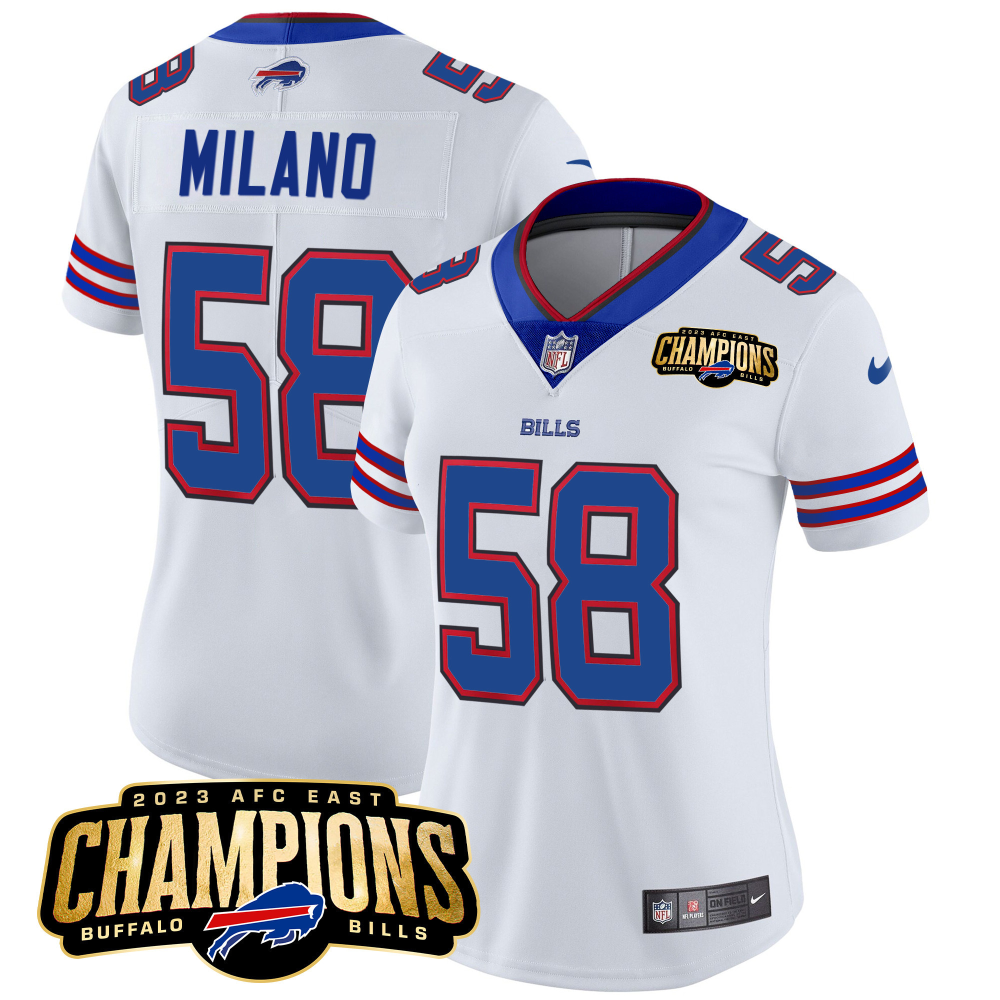 Matt Milano Women's Buffalo Bills 2023 AFC East Champions Patch Vapor White Jersey - All Stitched 