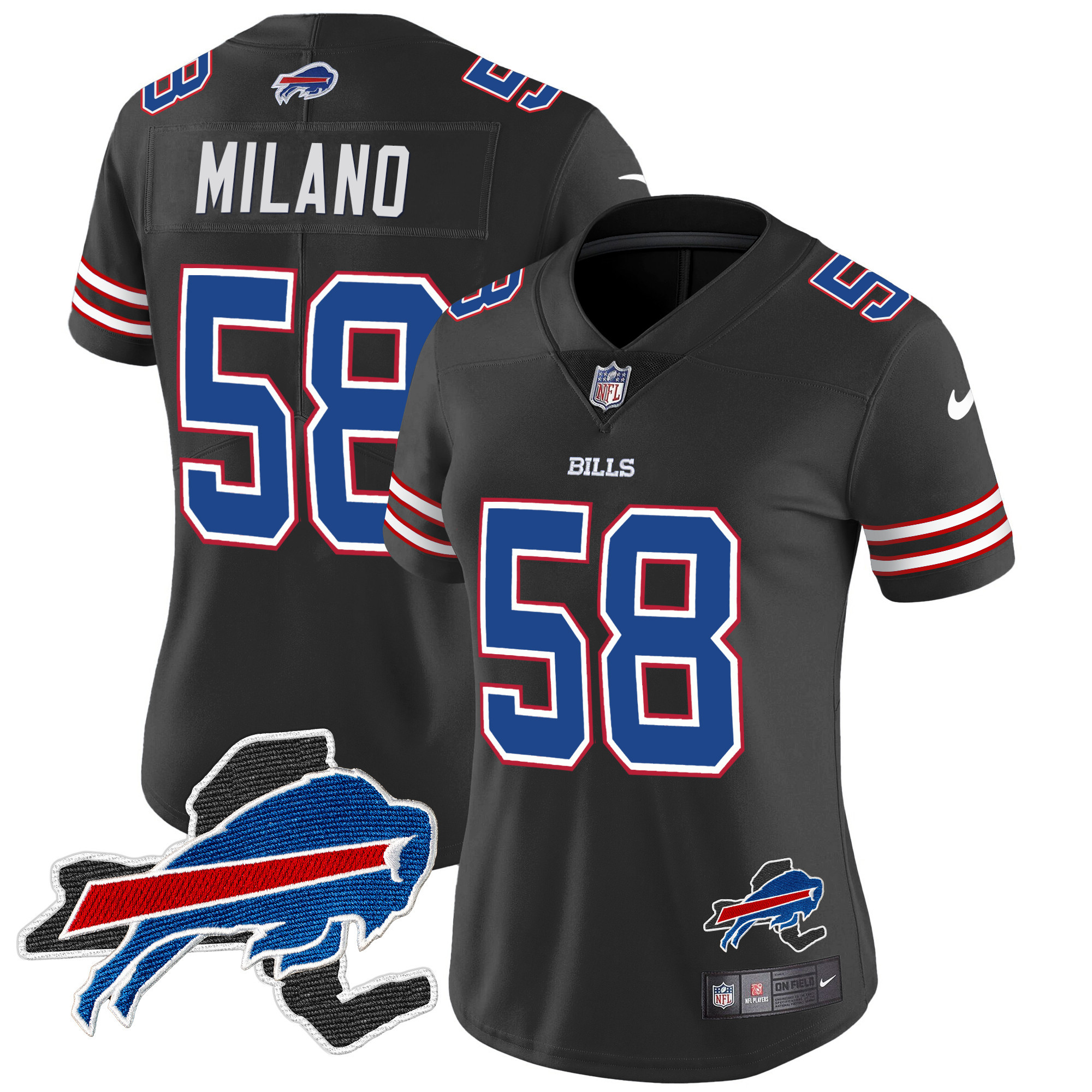 Matt Milano Women's Buffalo Bills New York Patch Vapor Limited Black Jersey - All Stitched 