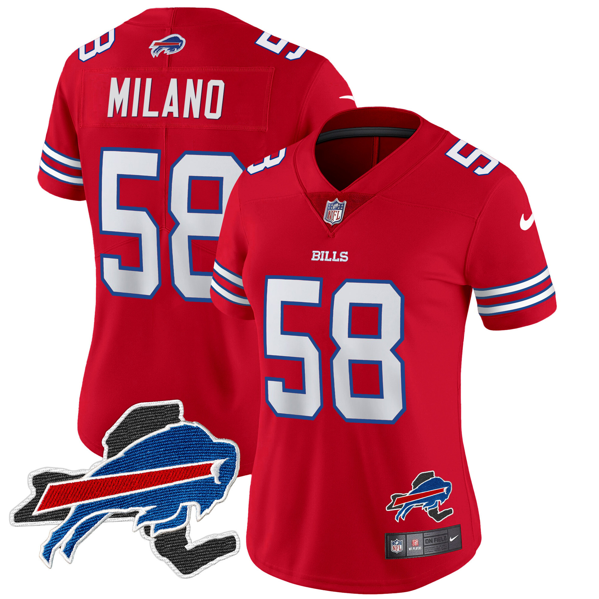 Matt Milano Women's Buffalo Bills New York Patch Vapor Limited Red Jersey - All Stitched 