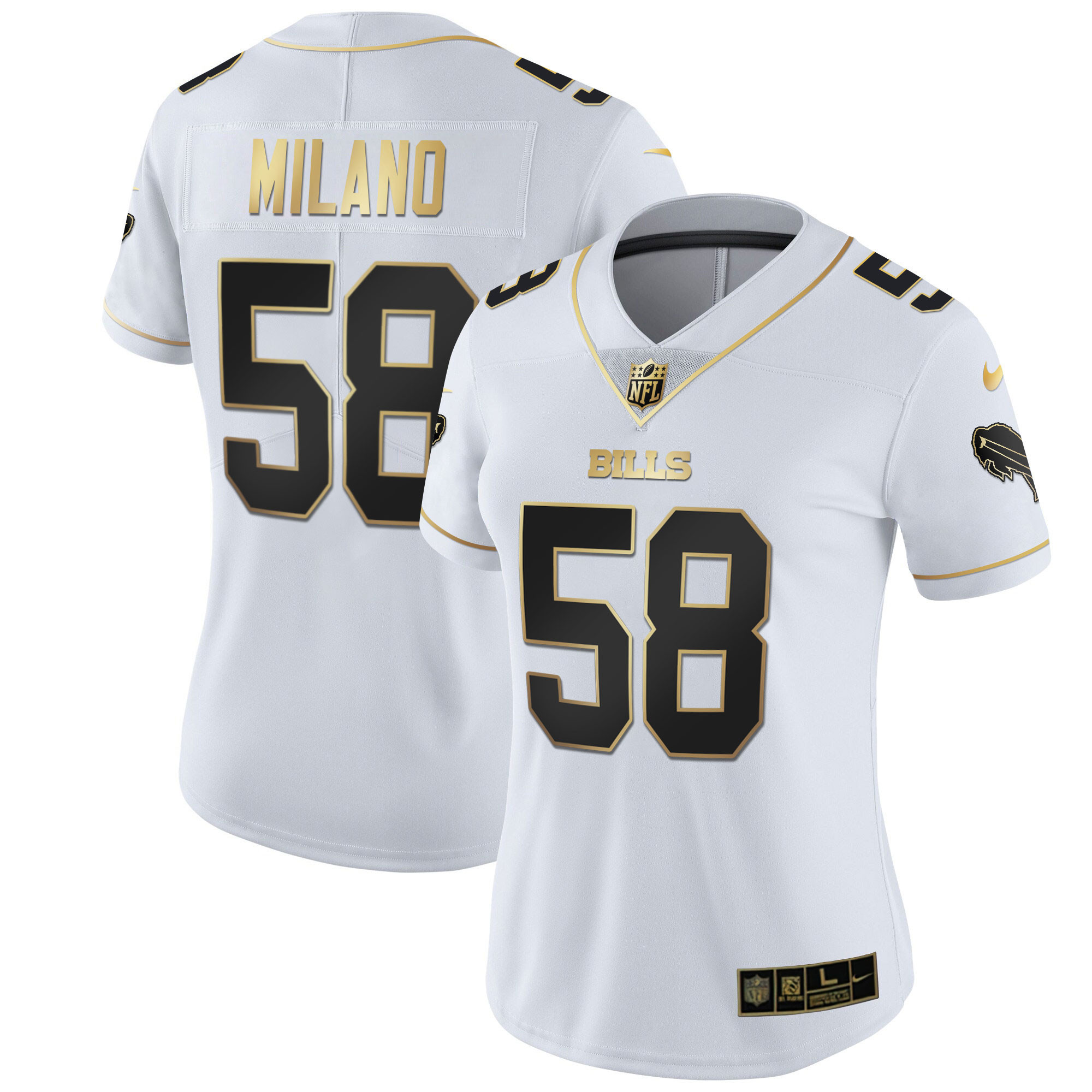 Matt Milano Women's Buffalo Bills White Gold & Black Gold White Gold Jersey - All Stitched 