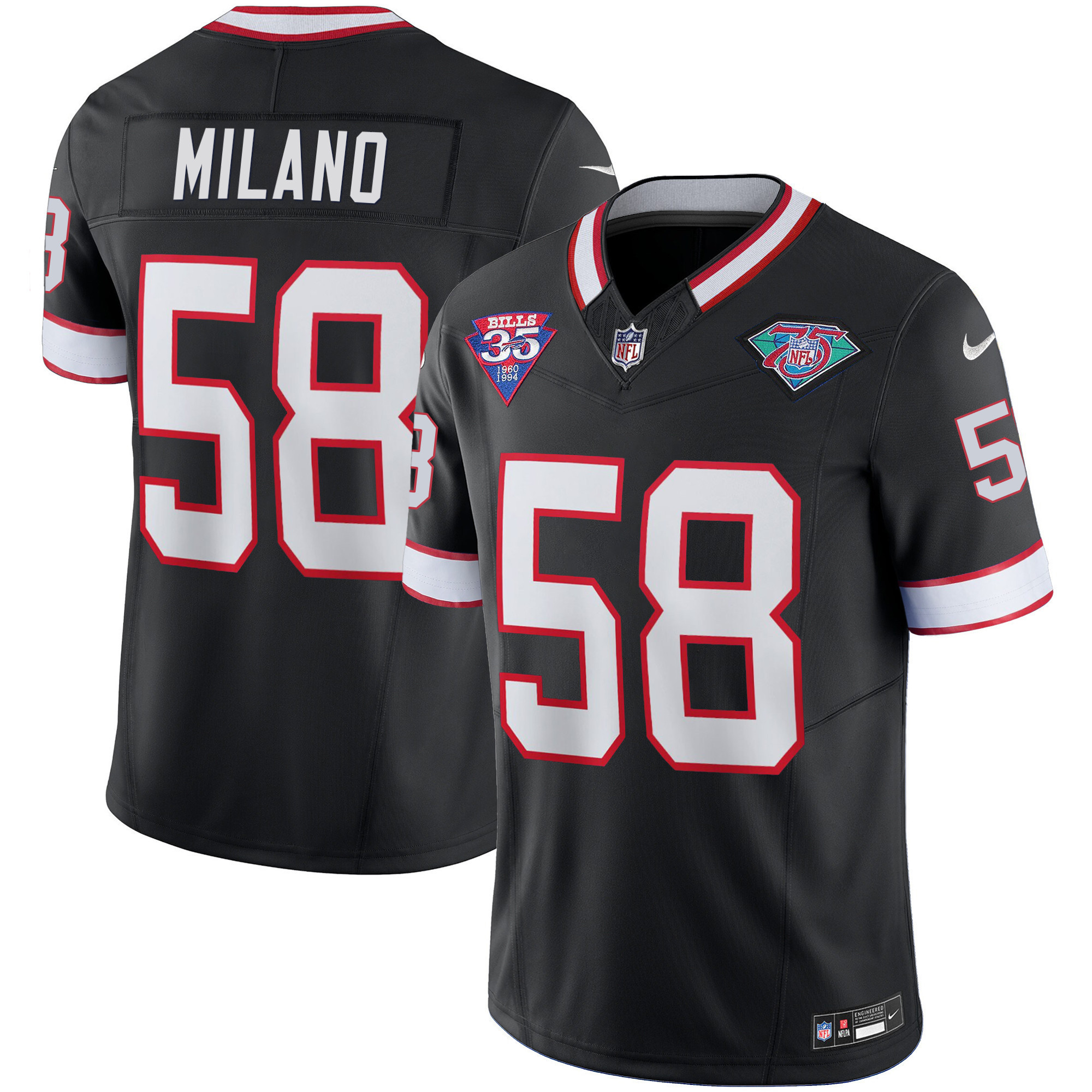 Matt Milano Youth's Buffalo Bills 1994 Throwback Vapor Black Jersey - All Stitched 