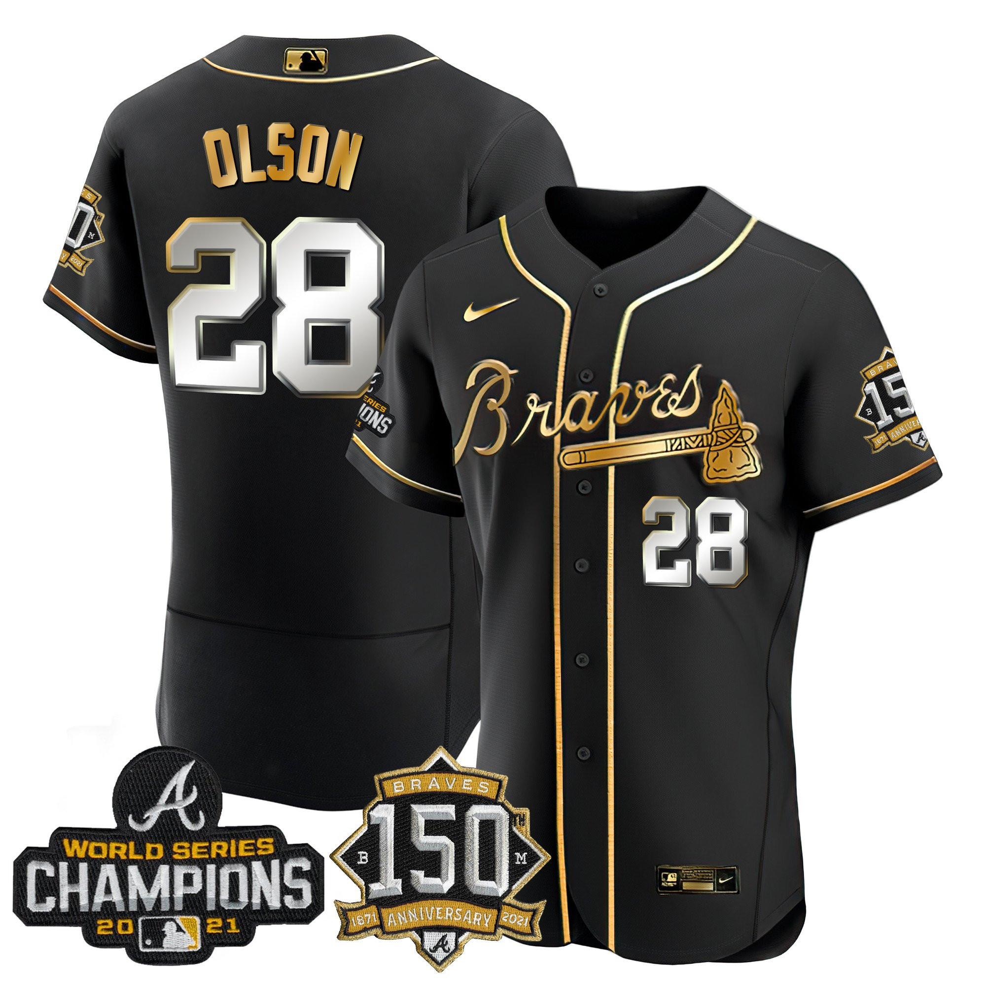 Matt Olson Atlanta Braves World Series Champion Black Gold Flex Base Jersey - All Stitched