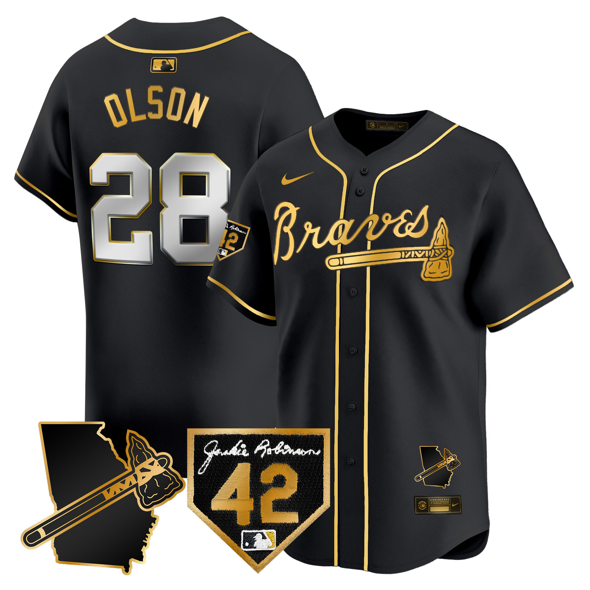 Matt Olson Men's Atlanta Braves 2024 Robinson & Georgia Patch Vapor Premier Limited Black Gold Jersey - All Stitched