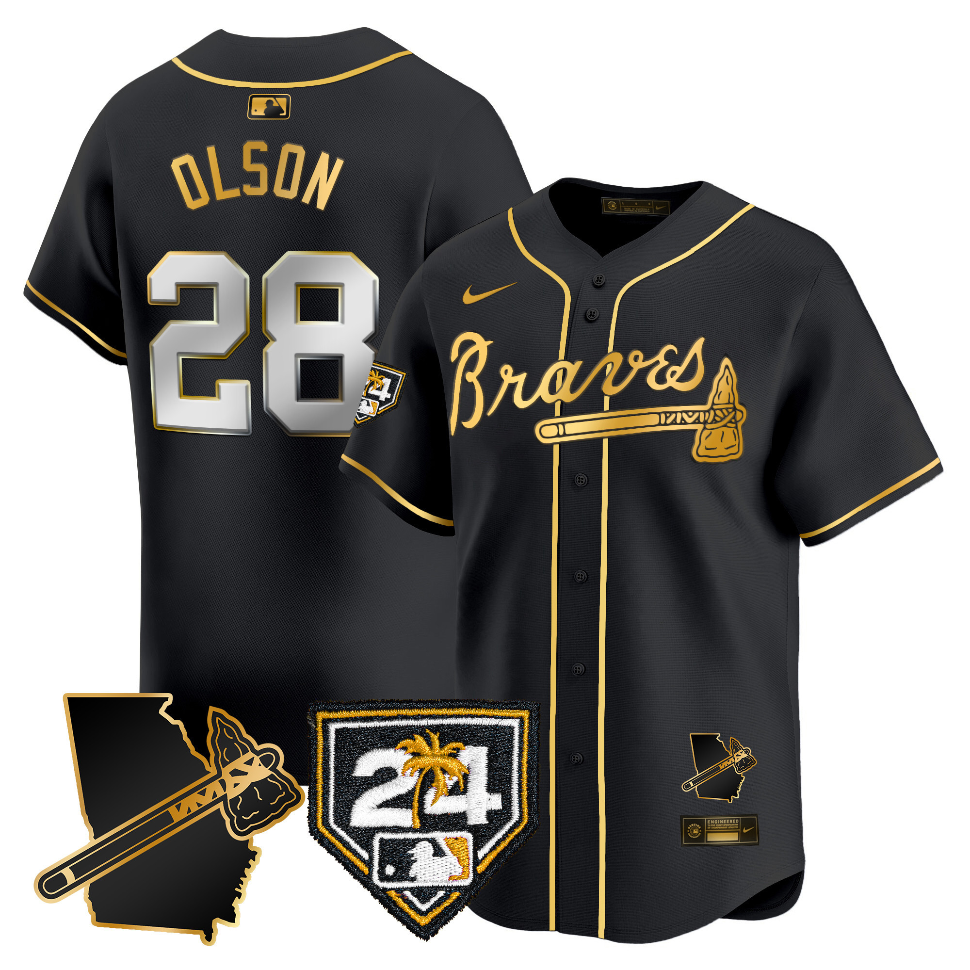 Matt Olson Men's Atlanta Braves 2024 Spring Training & Georgia Patch Vapor Premier Limited Black Gold Jersey - All Stitched