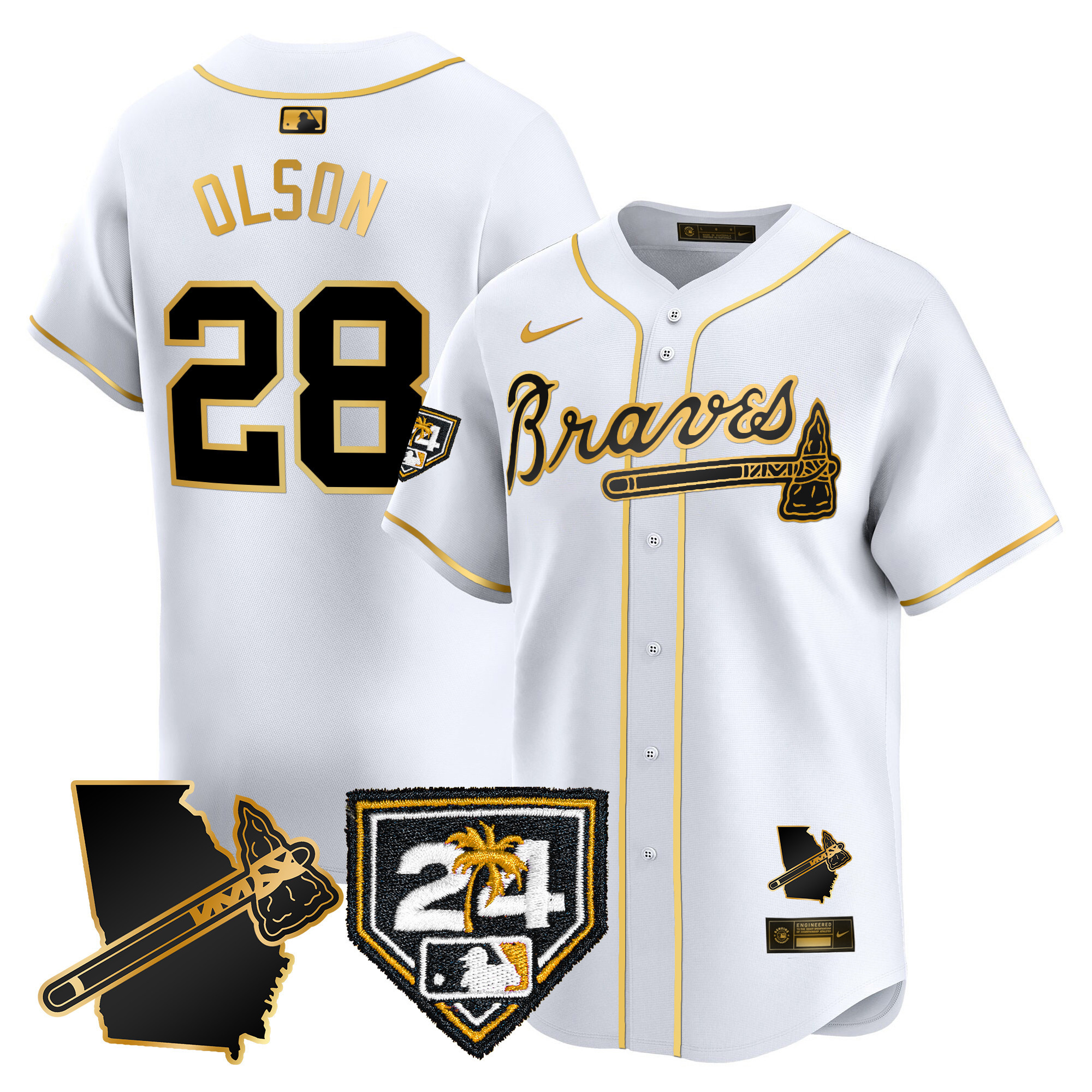 Matt Olson Men's Atlanta Braves 2024 Spring Training & Georgia Patch Vapor Premier Limited White Gold Jersey - All Stitched