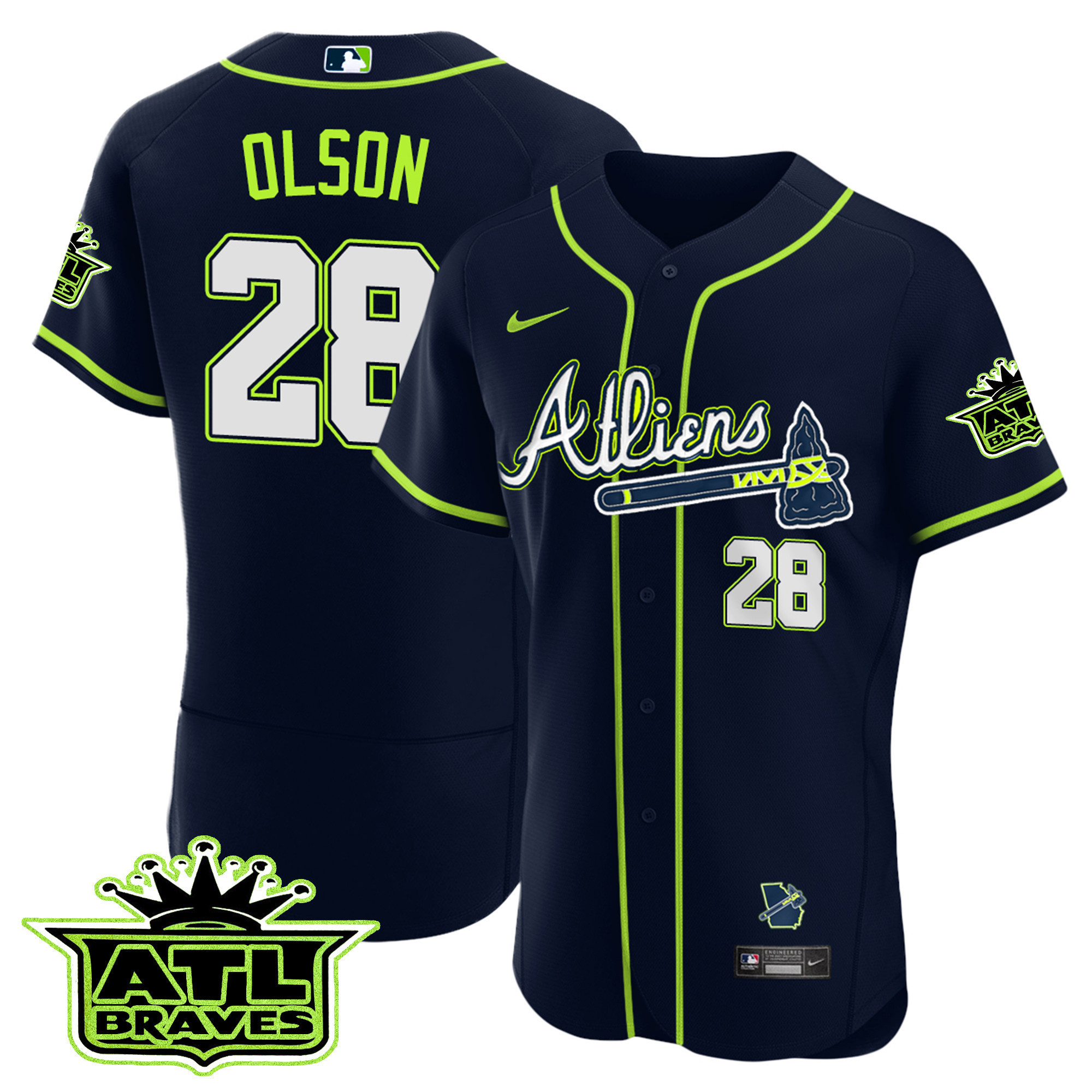 Matt Olson Men's Atlanta Braves Atliens ATL Patch Flex Base Jersey - All Stitched