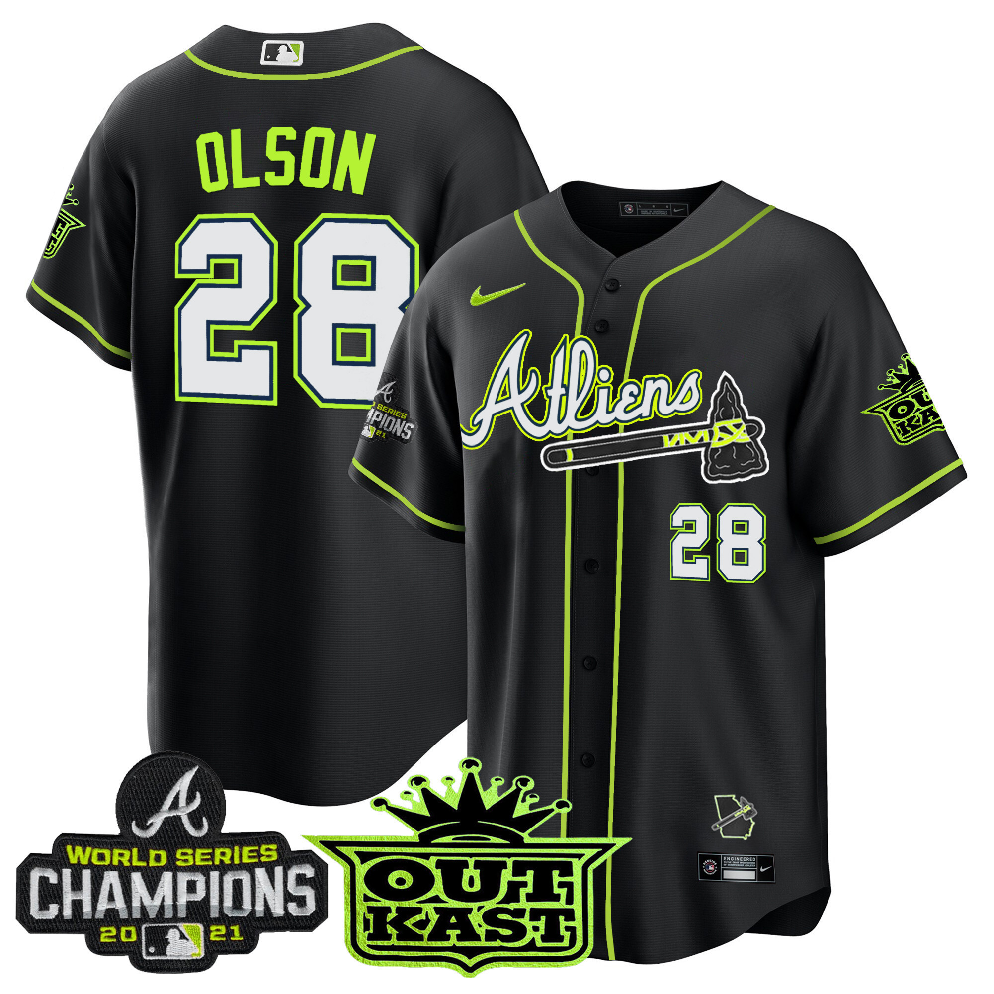 Matt Olson Men's Atlanta Braves Atliens Champions Cool Base Black Jersey - All Stitched
