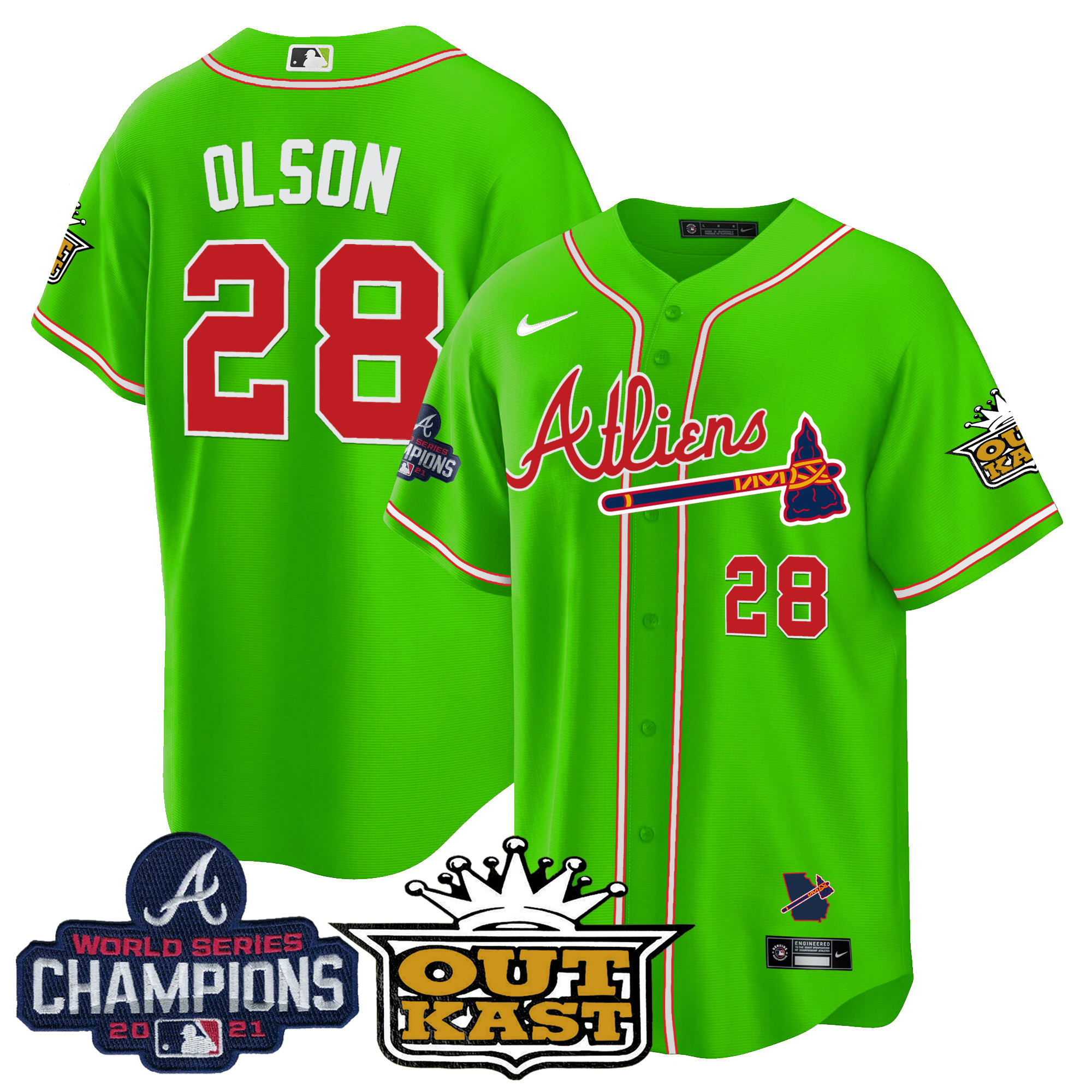 Matt Olson Men's Atlanta Braves Atliens Champions Cool Base Bright Green Jersey - All Stitched