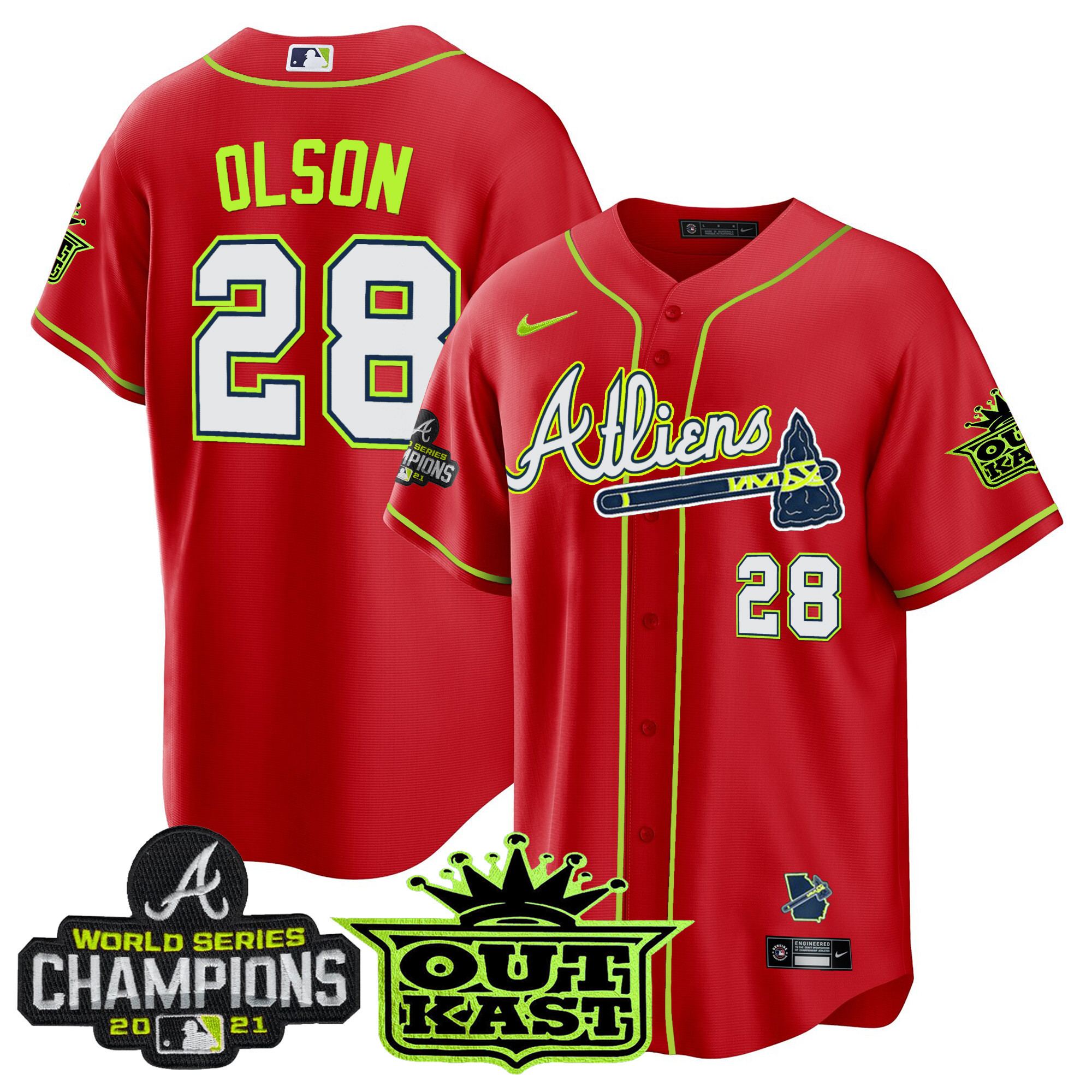 Matt Olson Men's Atlanta Braves Atliens Champions Cool Base Red Jersey - All Stitched