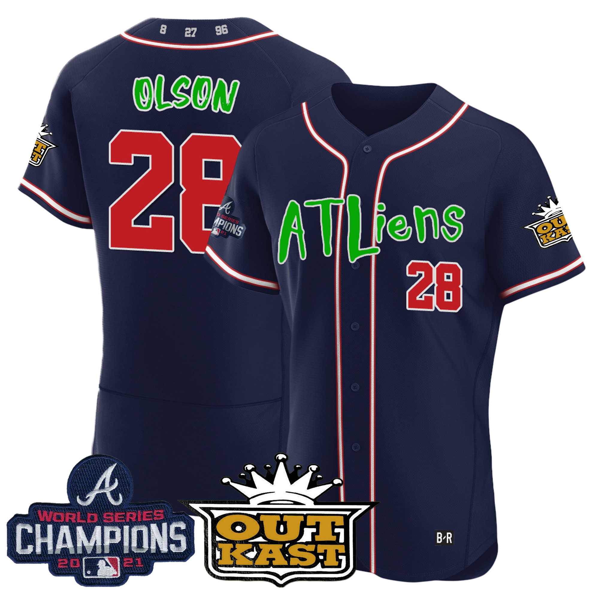 Matt Olson Men's Atlanta Braves Atliens Champions Flex Base Navy Jersey - All Stitched