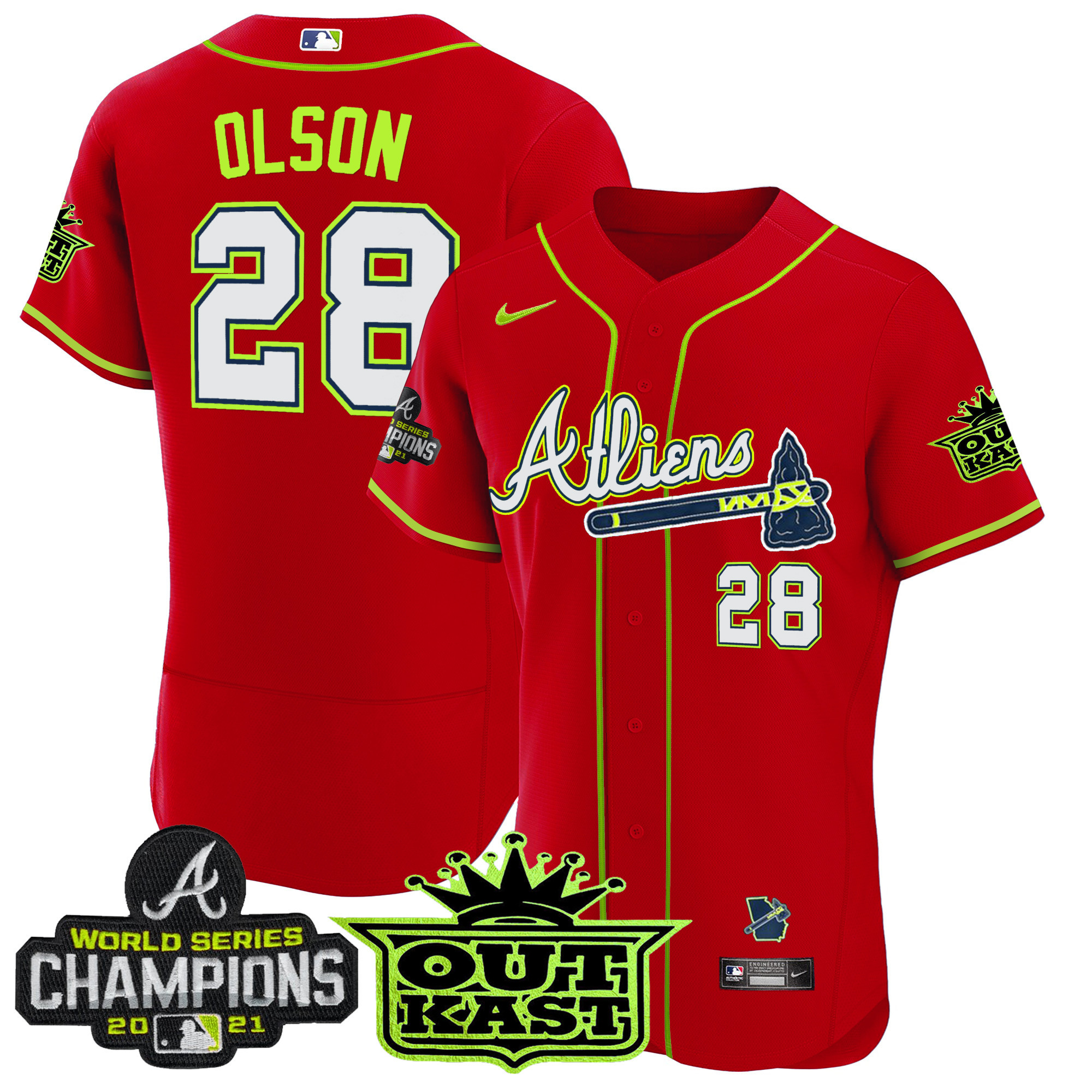 Matt Olson Men's Atlanta Braves Atliens Champions Flex Base Red Jersey - All Stitched