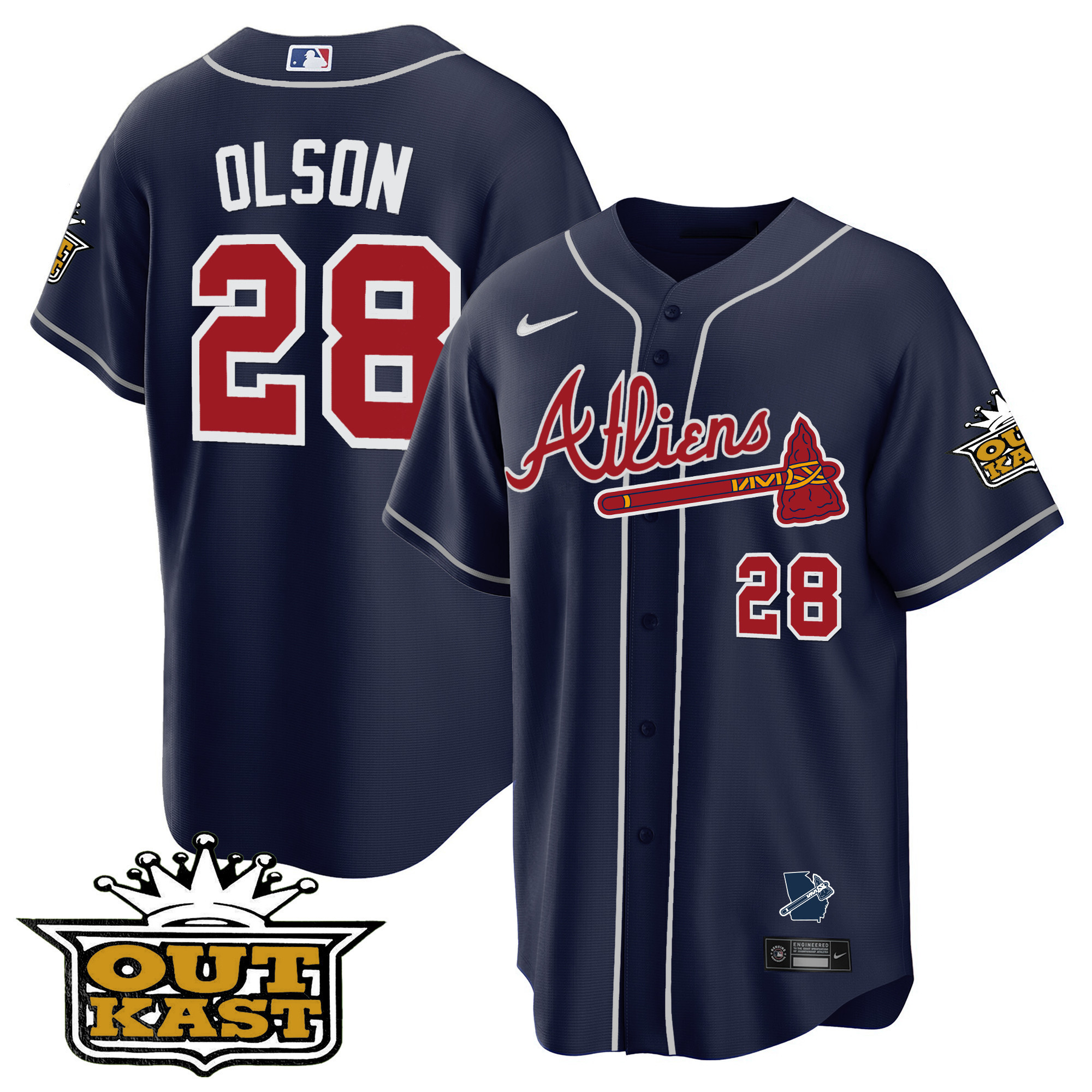 Matt Olson Men's Atlanta Braves Atliens Cool Base V2 Navy Jersey - All Stitched