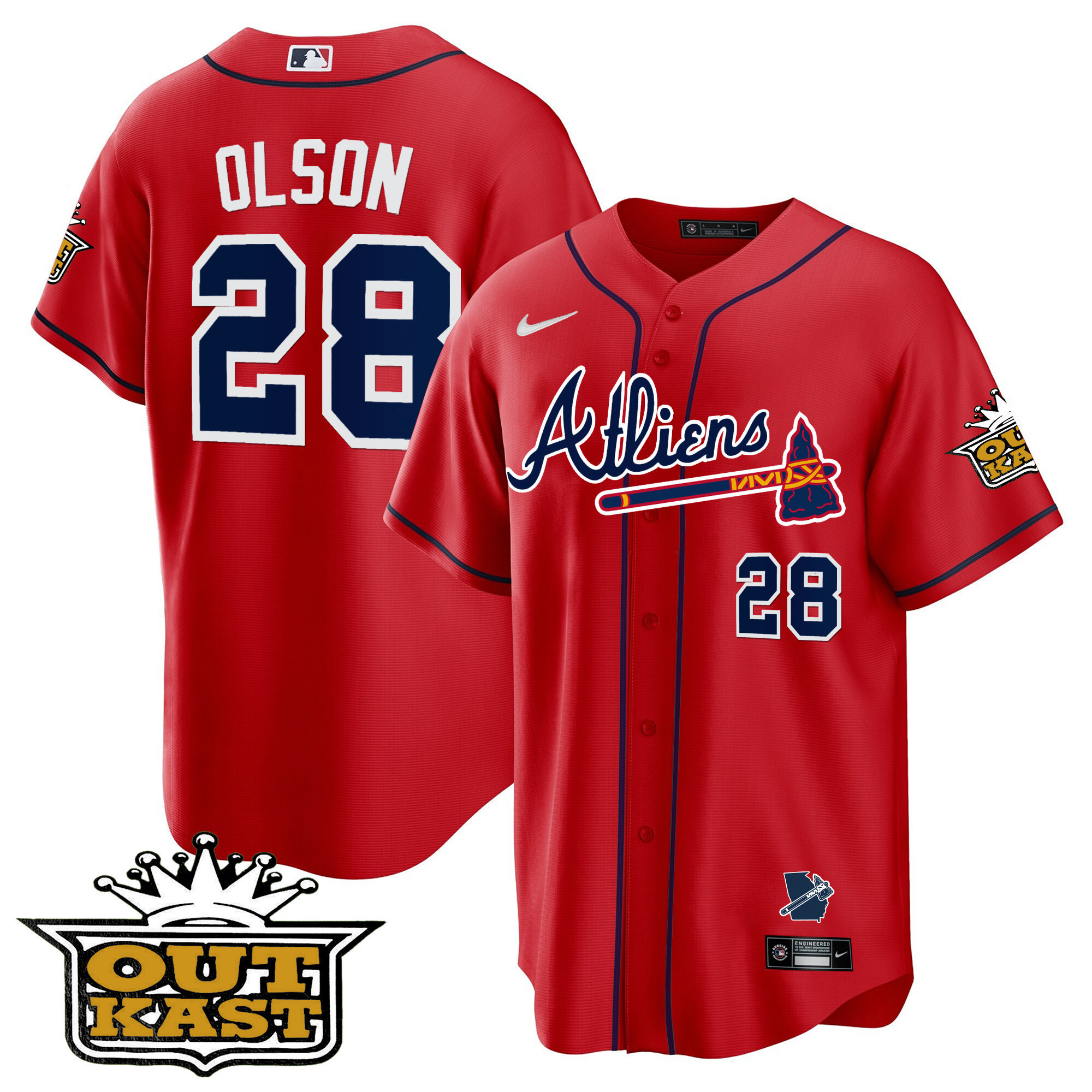 Matt Olson Men's Atlanta Braves Atliens Cool Base V2 Red Jersey - All Stitched