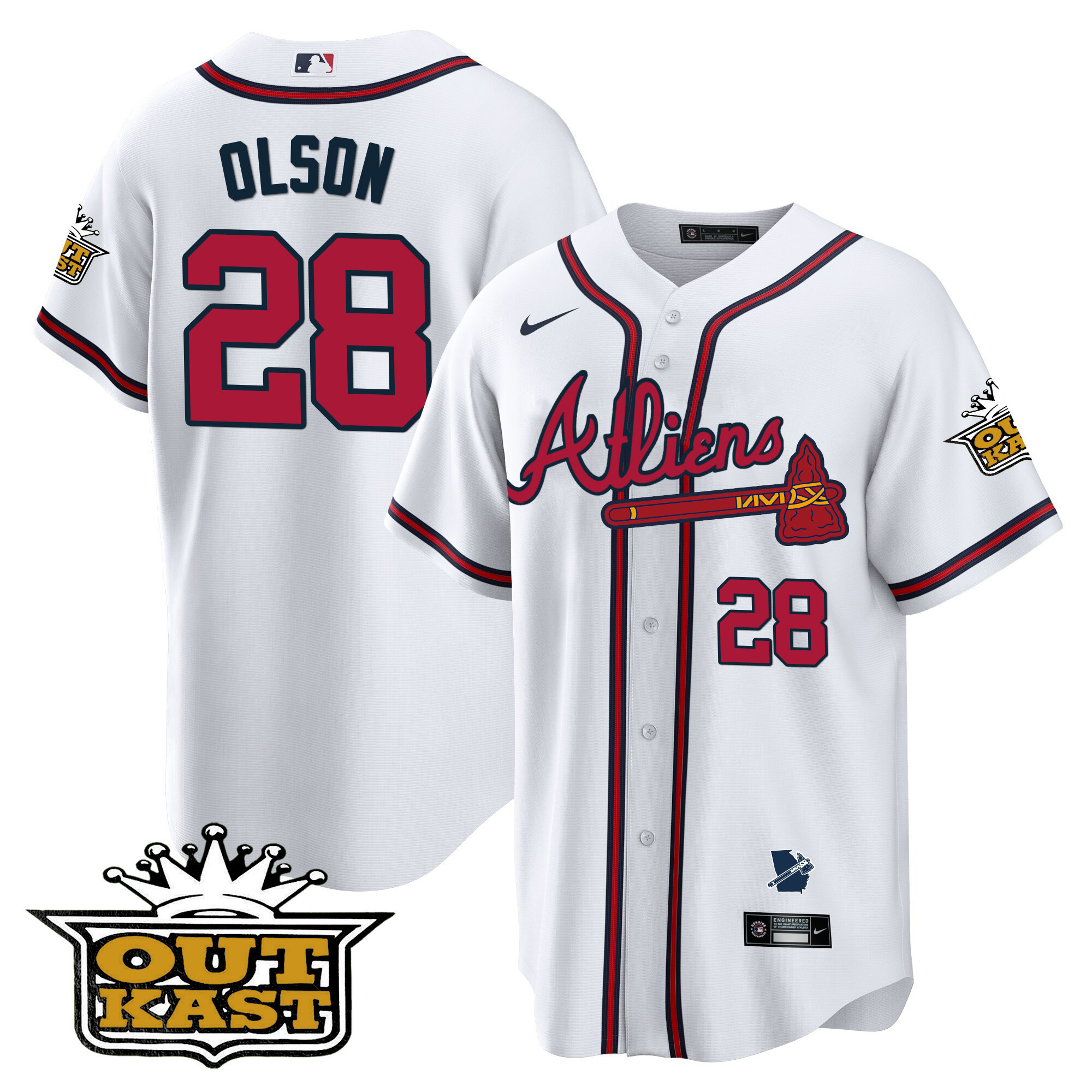 Matt Olson Men's Atlanta Braves Atliens Cool Base V2 White Jersey - All Stitched