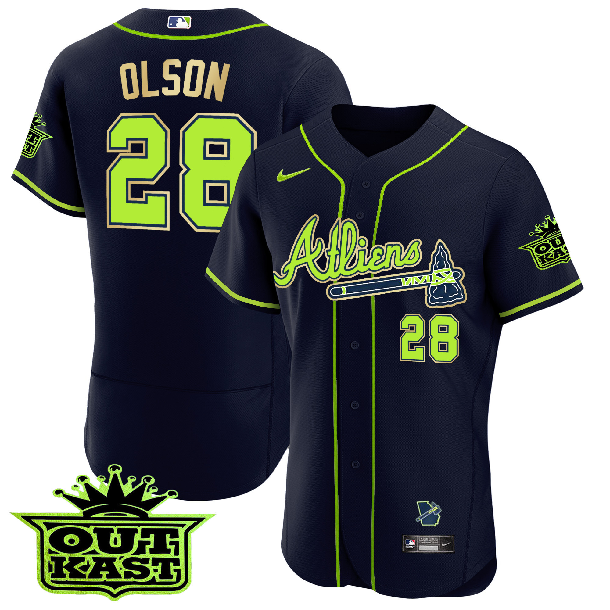 Matt Olson Men's Atlanta Braves Atliens Flex Base Gold Trim Jersey - All Stitched