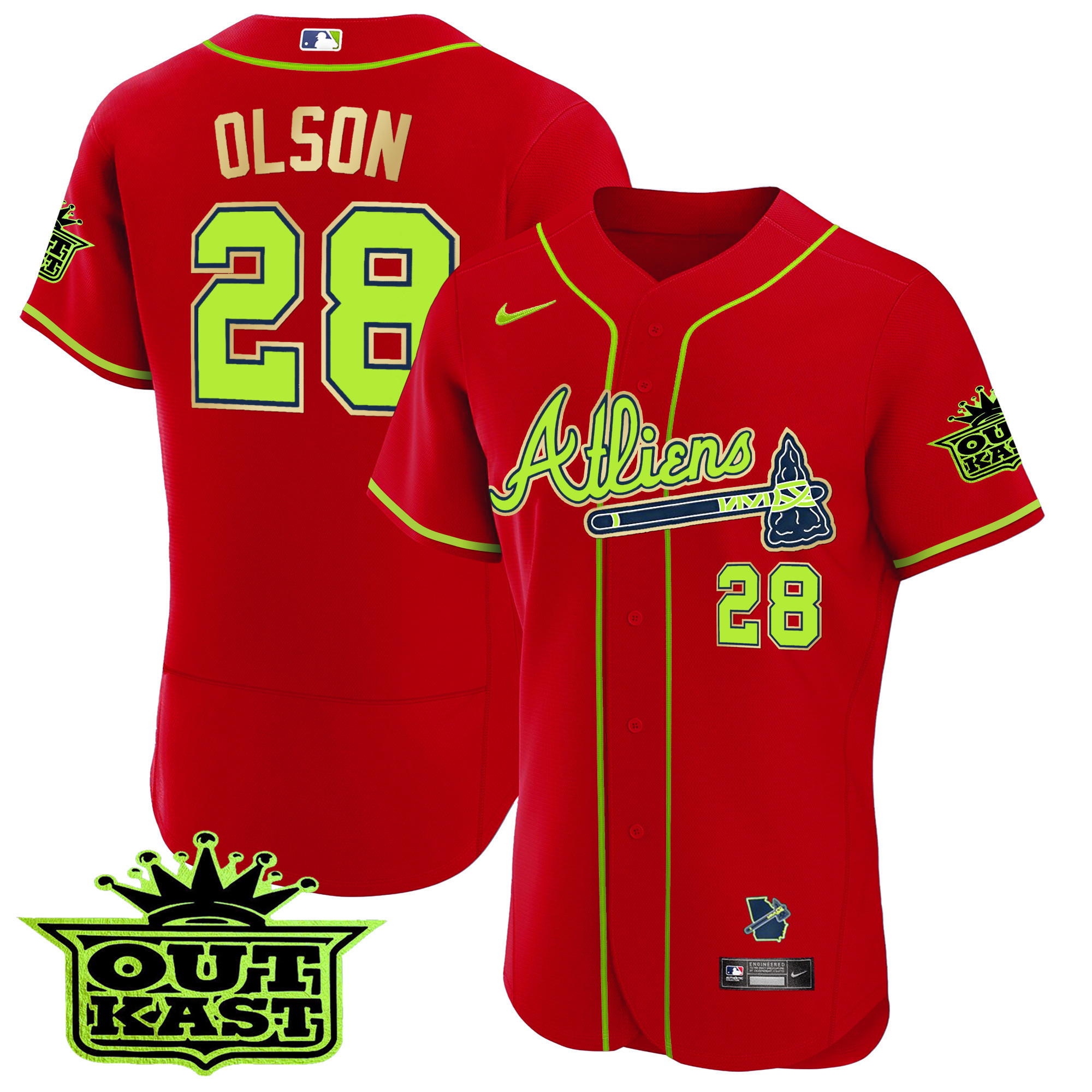 Matt Olson Men's Atlanta Braves Atliens Flex Base Gold Trim Red Jersey - All Stitched