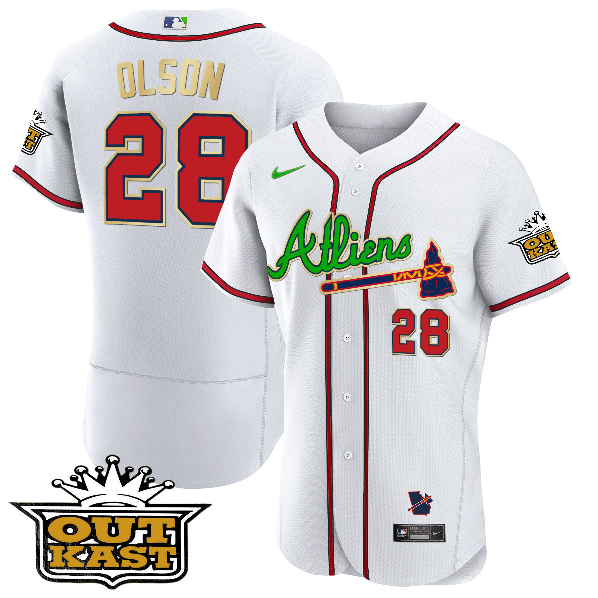 Matt Olson Men's Atlanta Braves Atliens Flex Base Gold Trim White Jersey - All Stitched