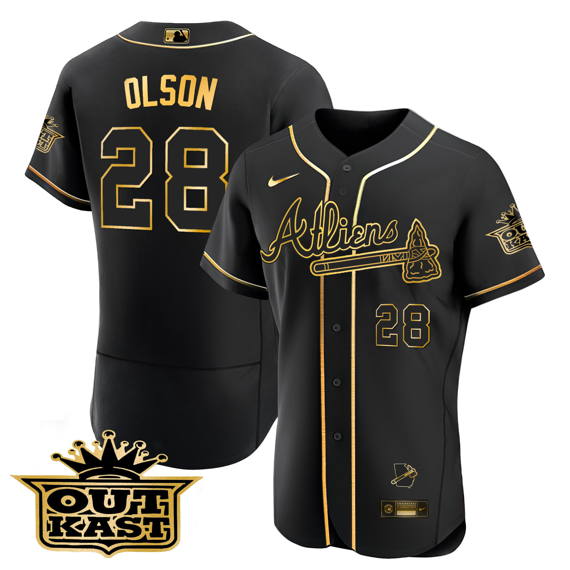 Matt Olson Men's Atlanta Braves Atliens Flex Base V2 Black Gold Jersey - All Stitched