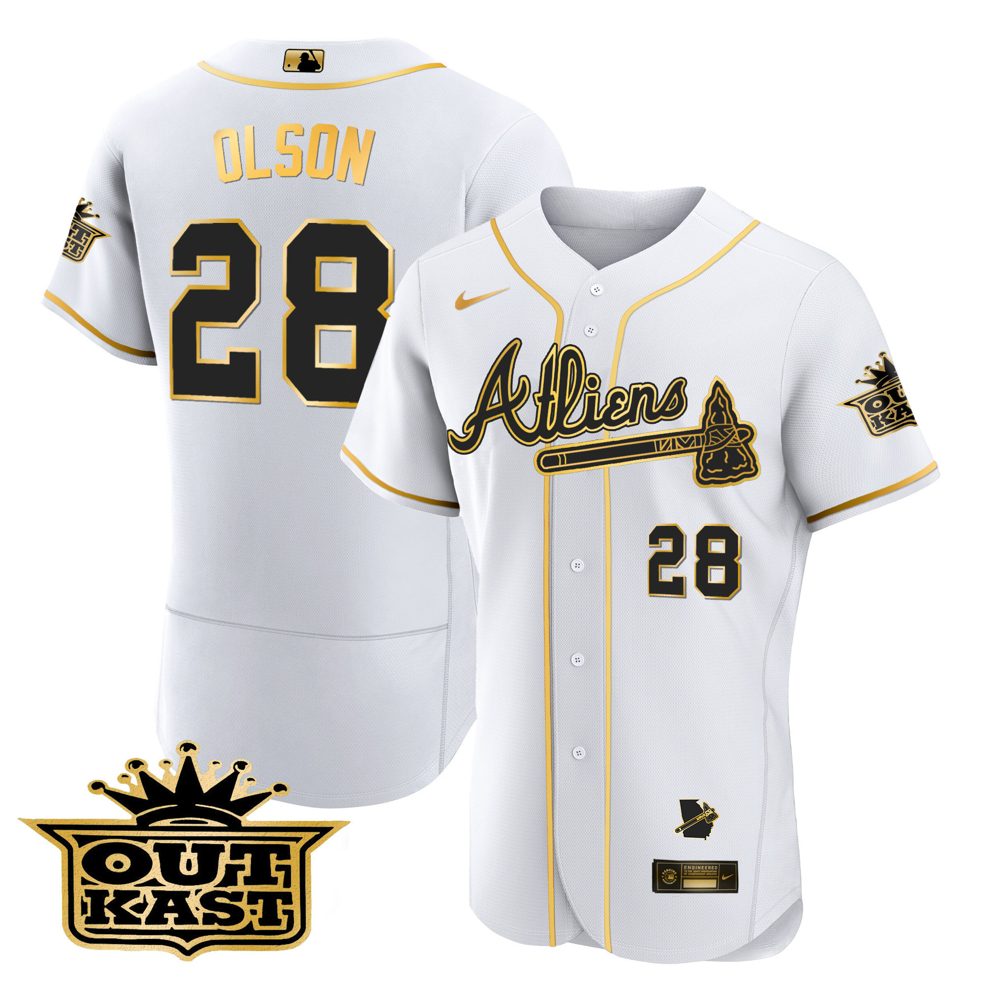 Matt Olson Men's Atlanta Braves Atliens Flex Base V2 White Gold Jersey - All Stitched