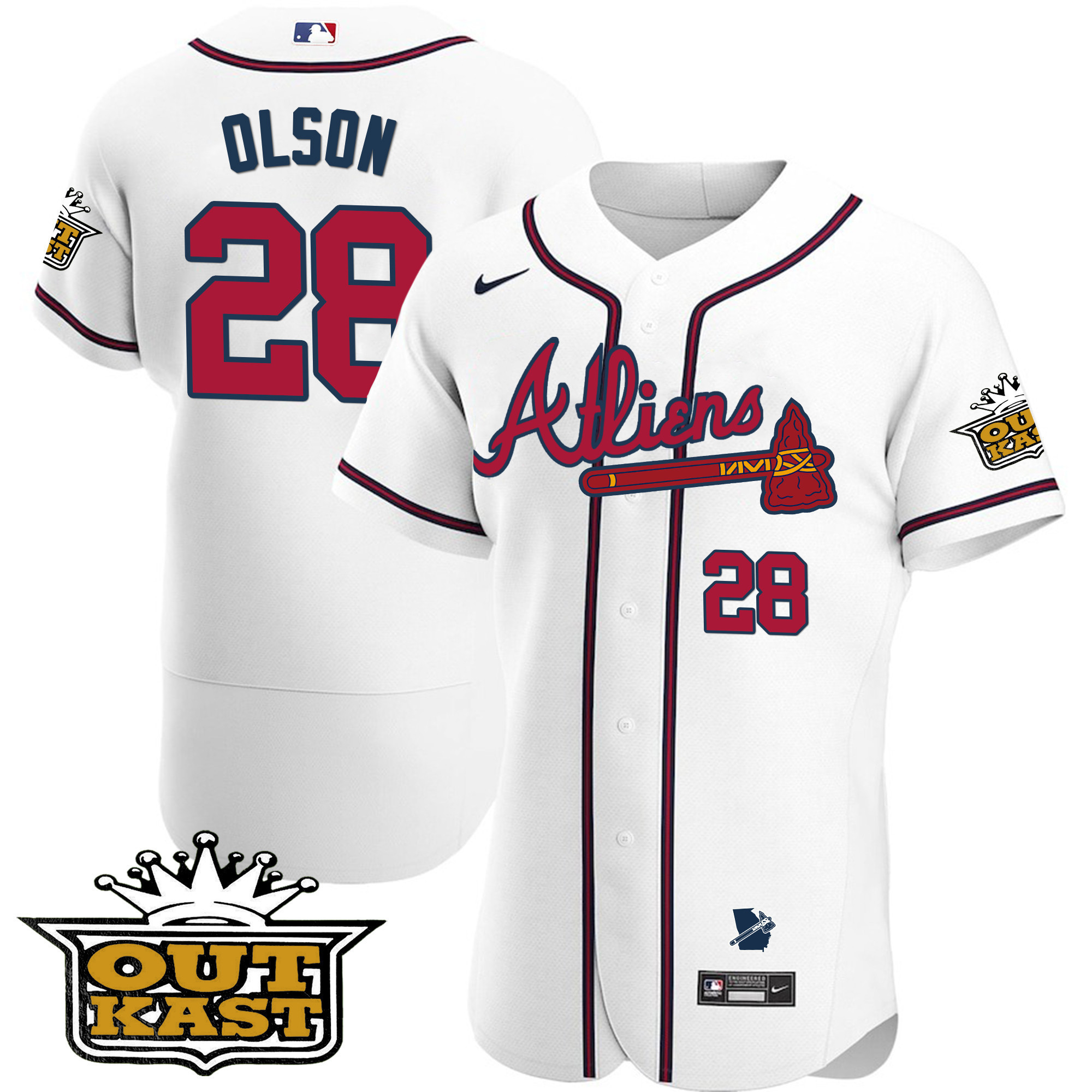 Matt Olson Men's Atlanta Braves Atliens Flex Base V2 White Jersey - All Stitched