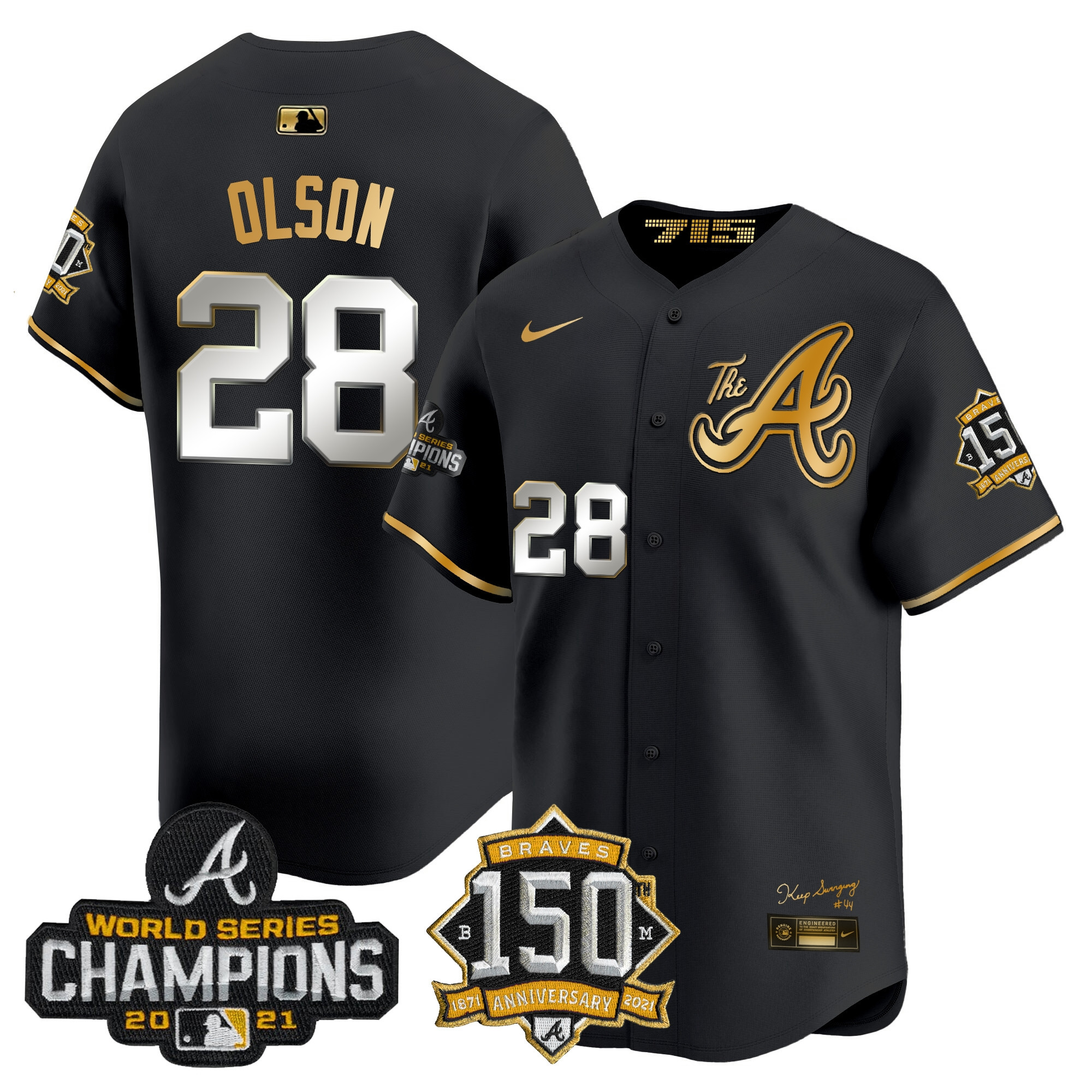 Matt Olson Men's Atlanta Braves Champions & 150th Patch Vapor Premier Limited Black Gold Jersey - All Stitched