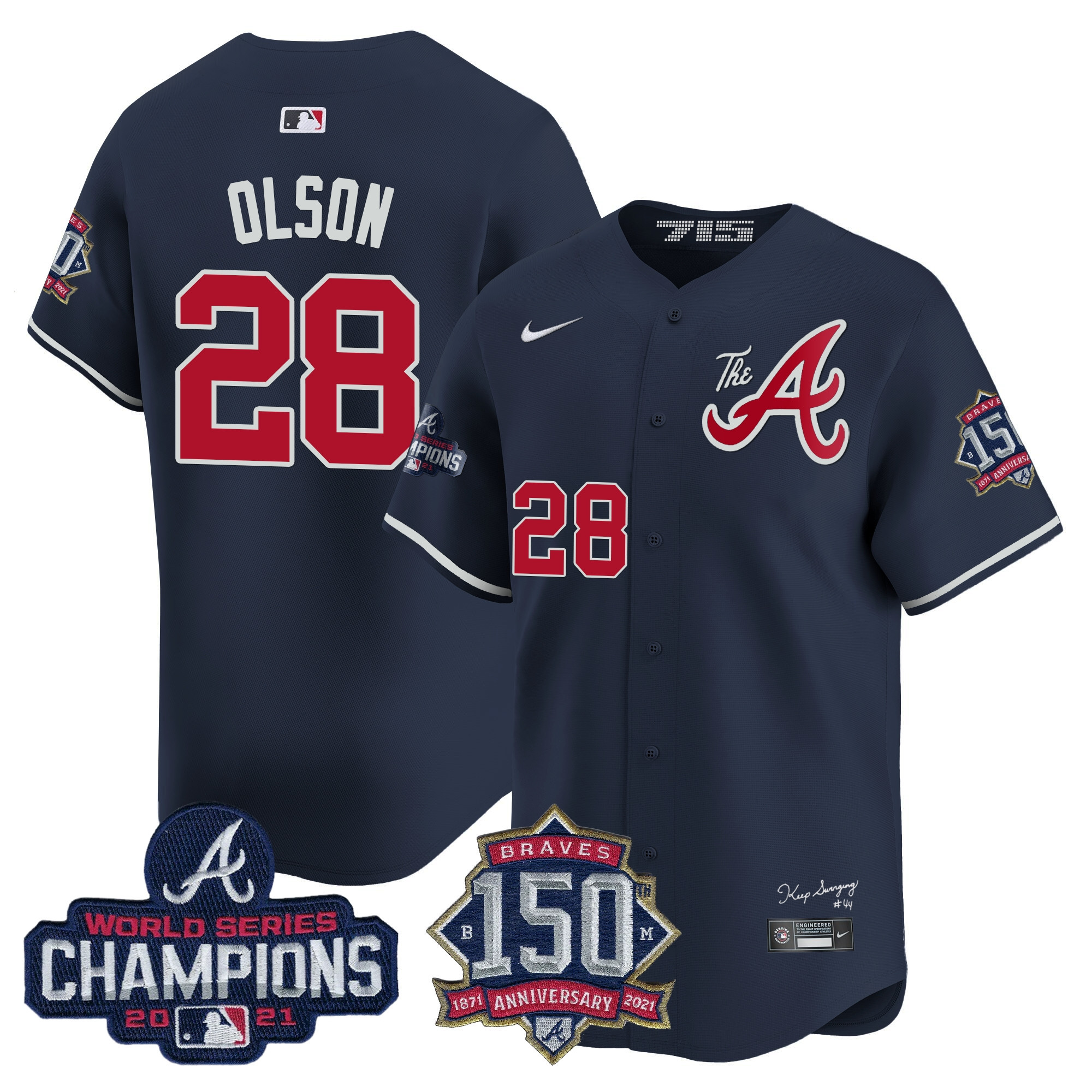 Matt Olson Men's Atlanta Braves Champions & 150th Patch Vapor Premier Limited Navy Jersey - All Stitched