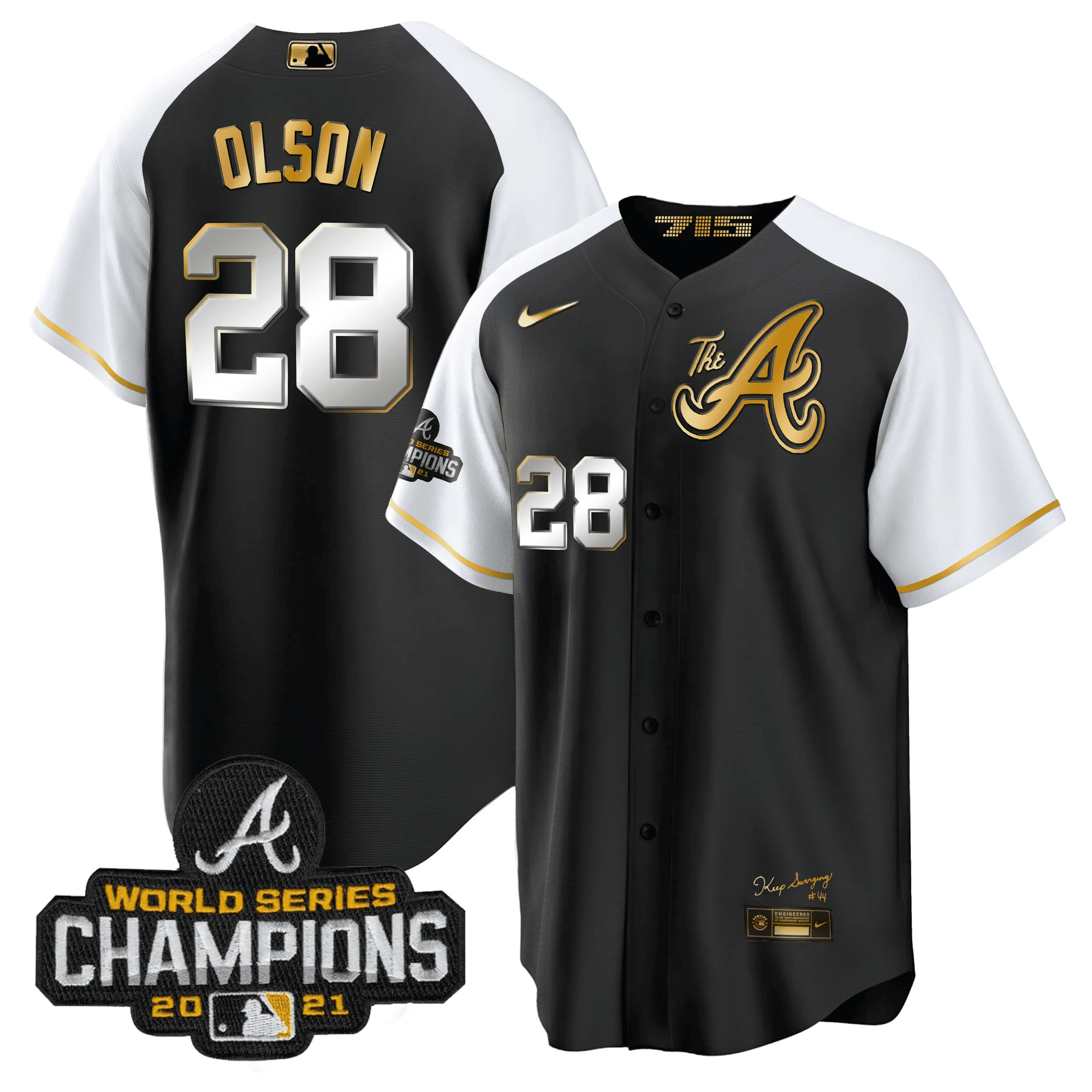 Matt Olson Men's Atlanta Braves Champions Alternate Gold Cool Base Black Jersey - All Stitched